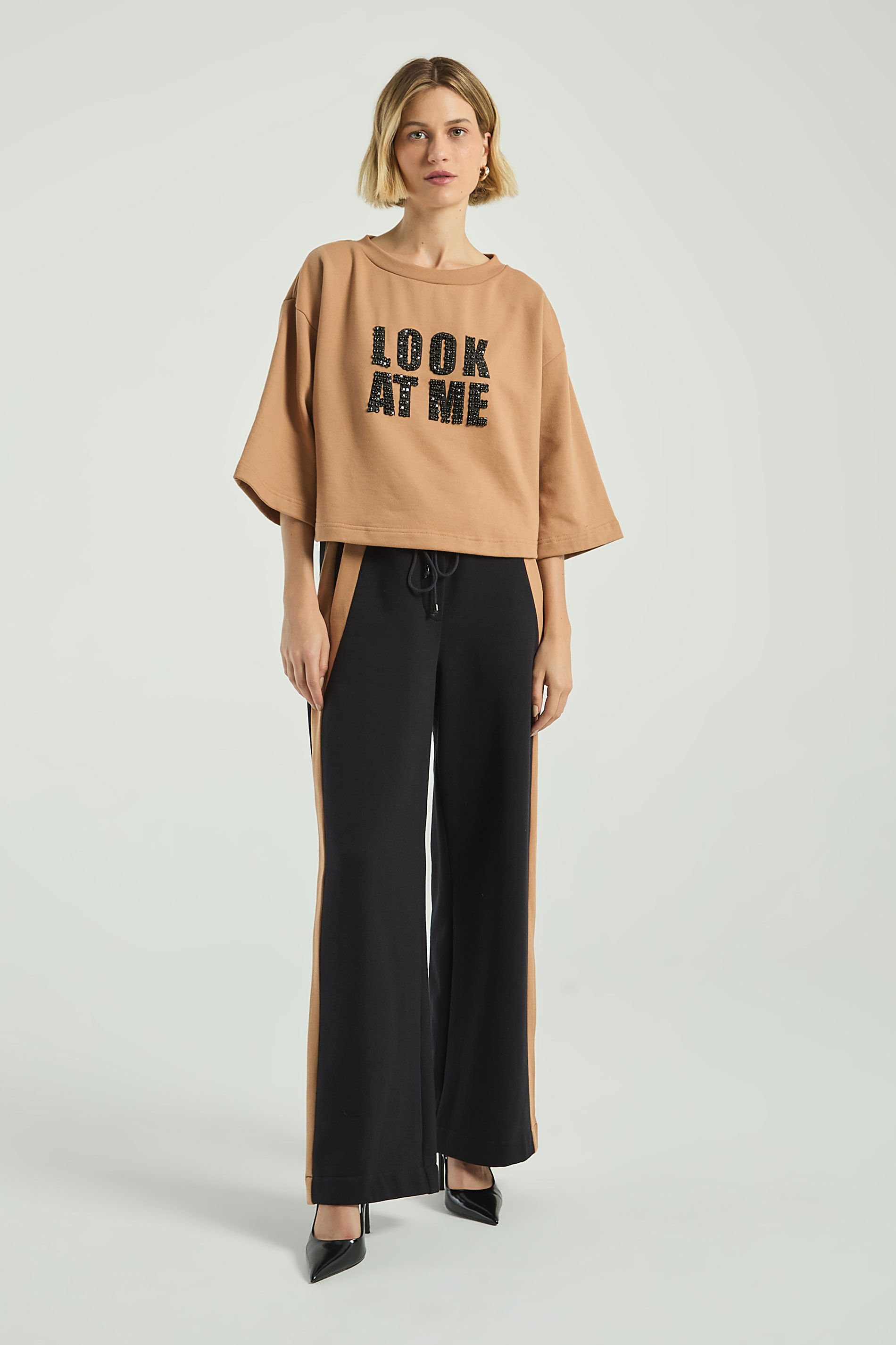 BLUSA MOLETOM 3/4 COM SILK-BEGE ESCURO P - BEGE ESCURO - 304224