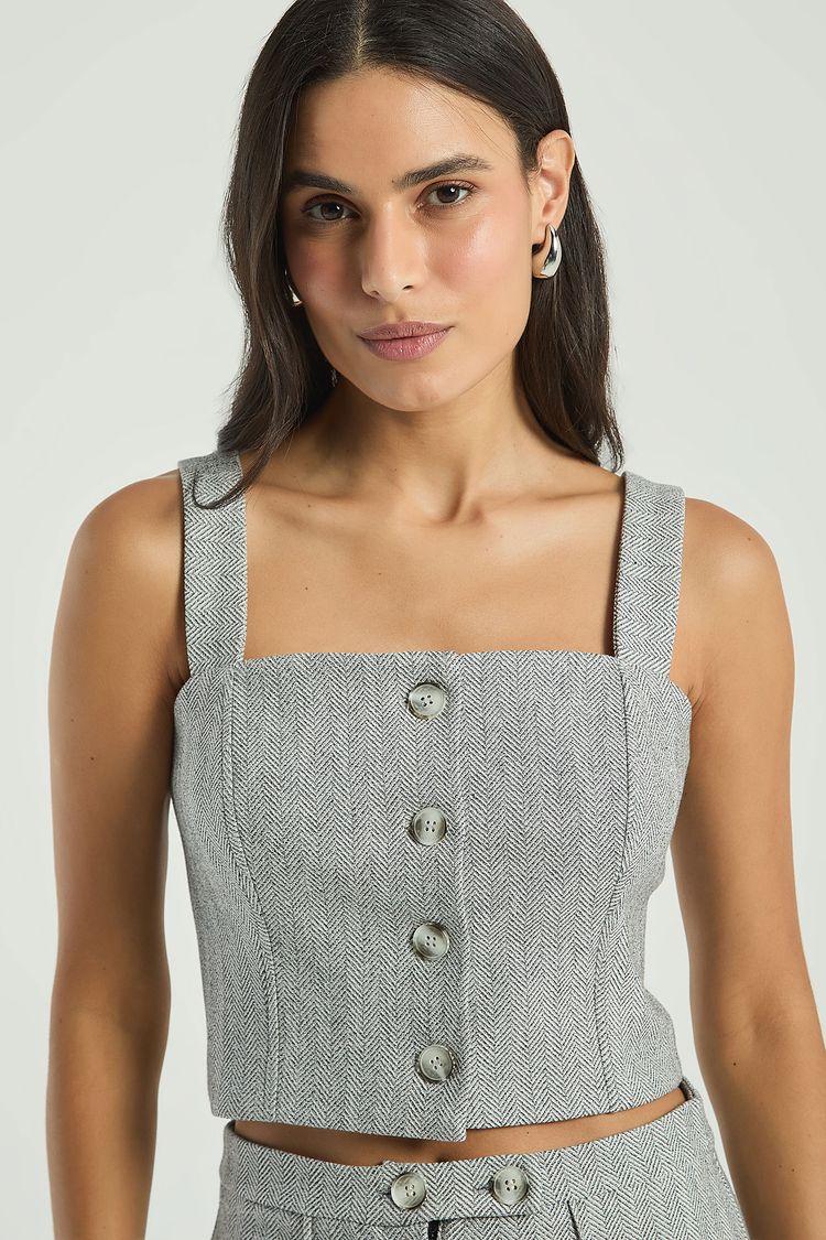CROPPED CHEVRON BOTÕES-CINZA M - CINZA - 304336