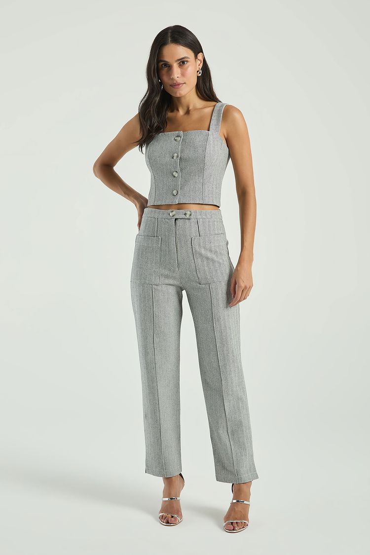 CROPPED CHEVRON BOTÕES-CINZA M - CINZA - 304340