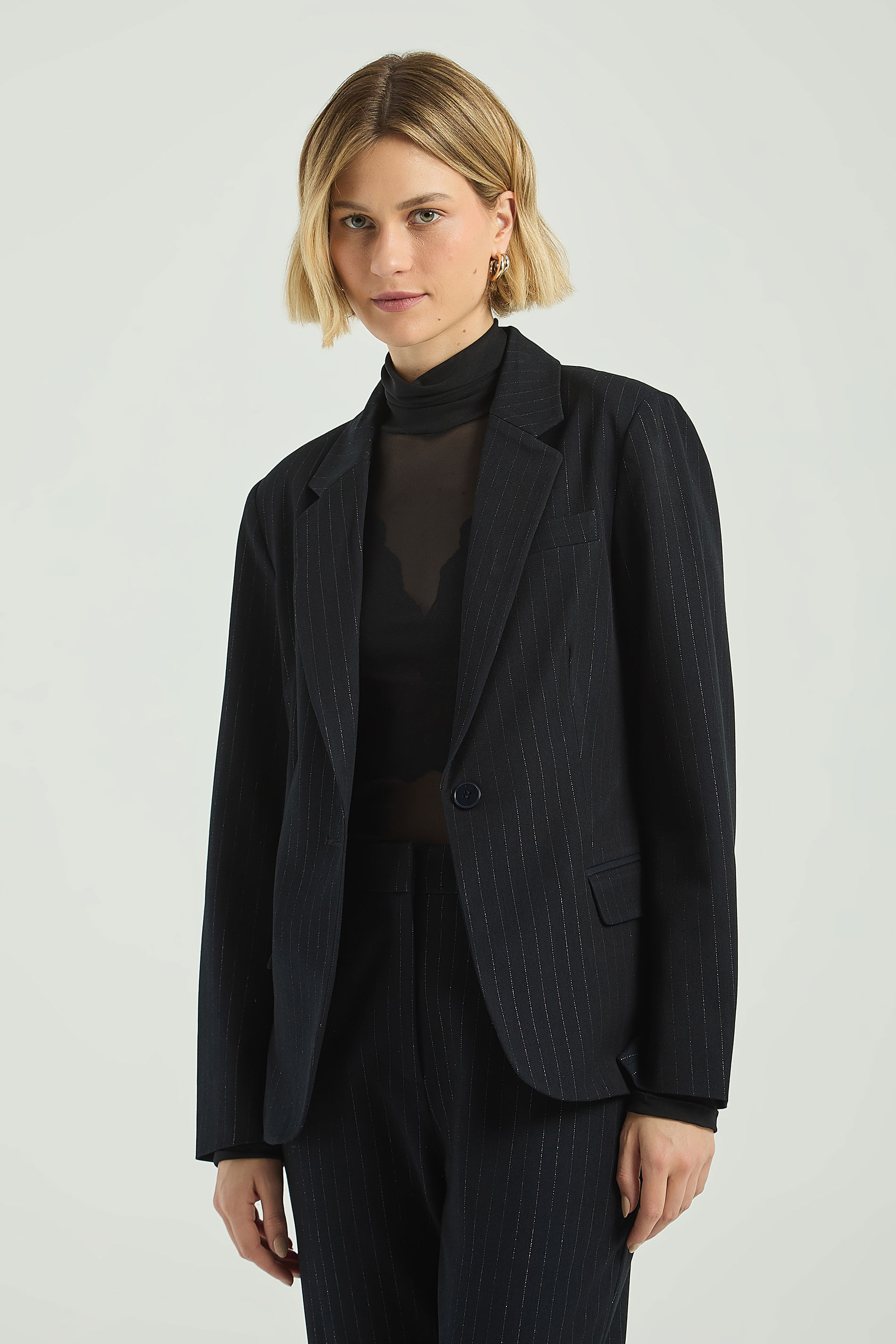BLAZER LISTRA LUREX - PRETO P - PRETO - 304741