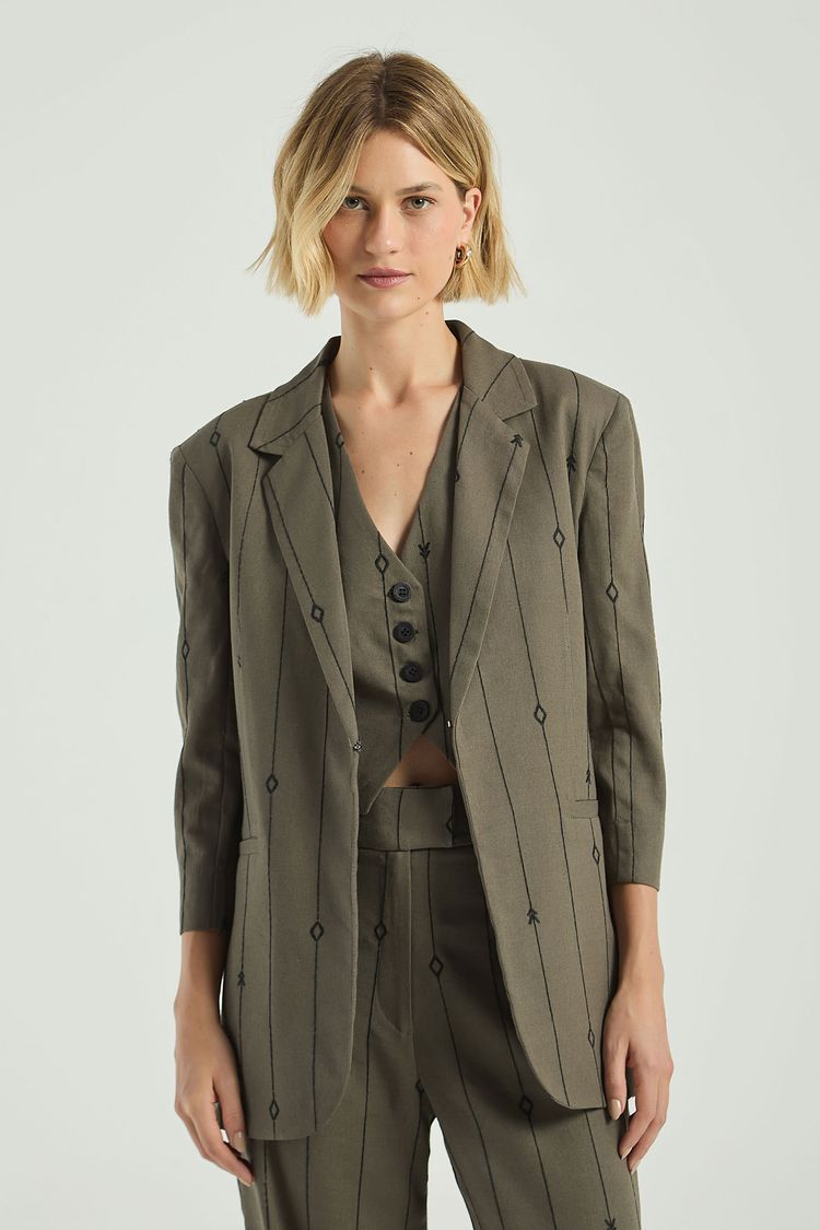 BLAZER LINHO OVERSIZE BORDADO-VERDE ESCURO G - VERDE ESCURO - 305138