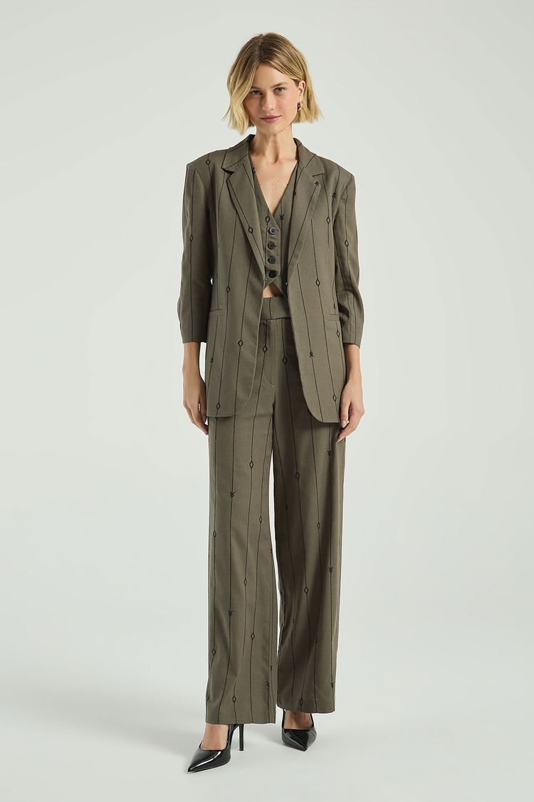 BLAZER LINHO OVERSIZE BORDADO-VERDE ESCURO G - VERDE ESCURO - 305146
