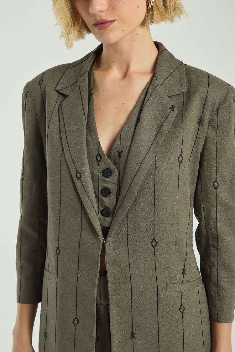 BLAZER LINHO OVERSIZE BORDADO-VERDE ESCURO G - VERDE ESCURO - 305149