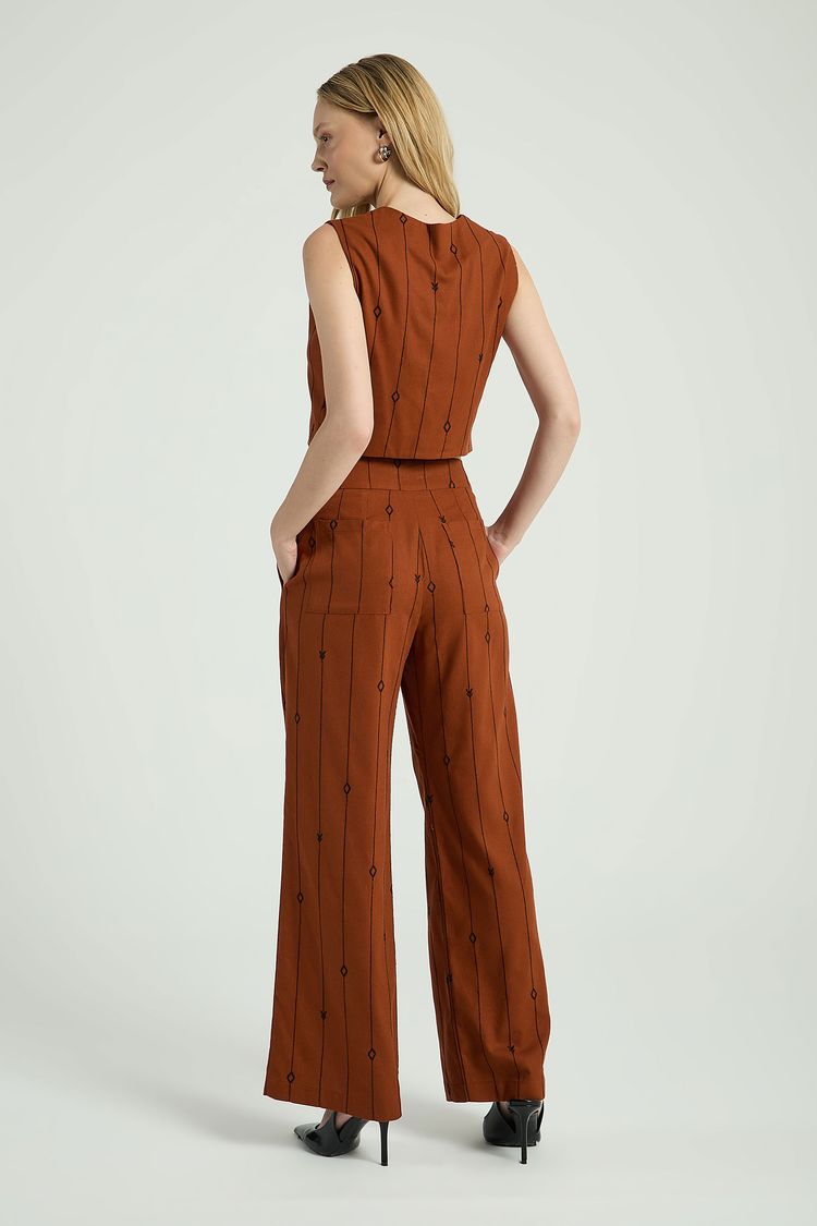 CALÇA LINHO BORDADO-BEGE ESCURO PP - BEGE ESCURO - 305770