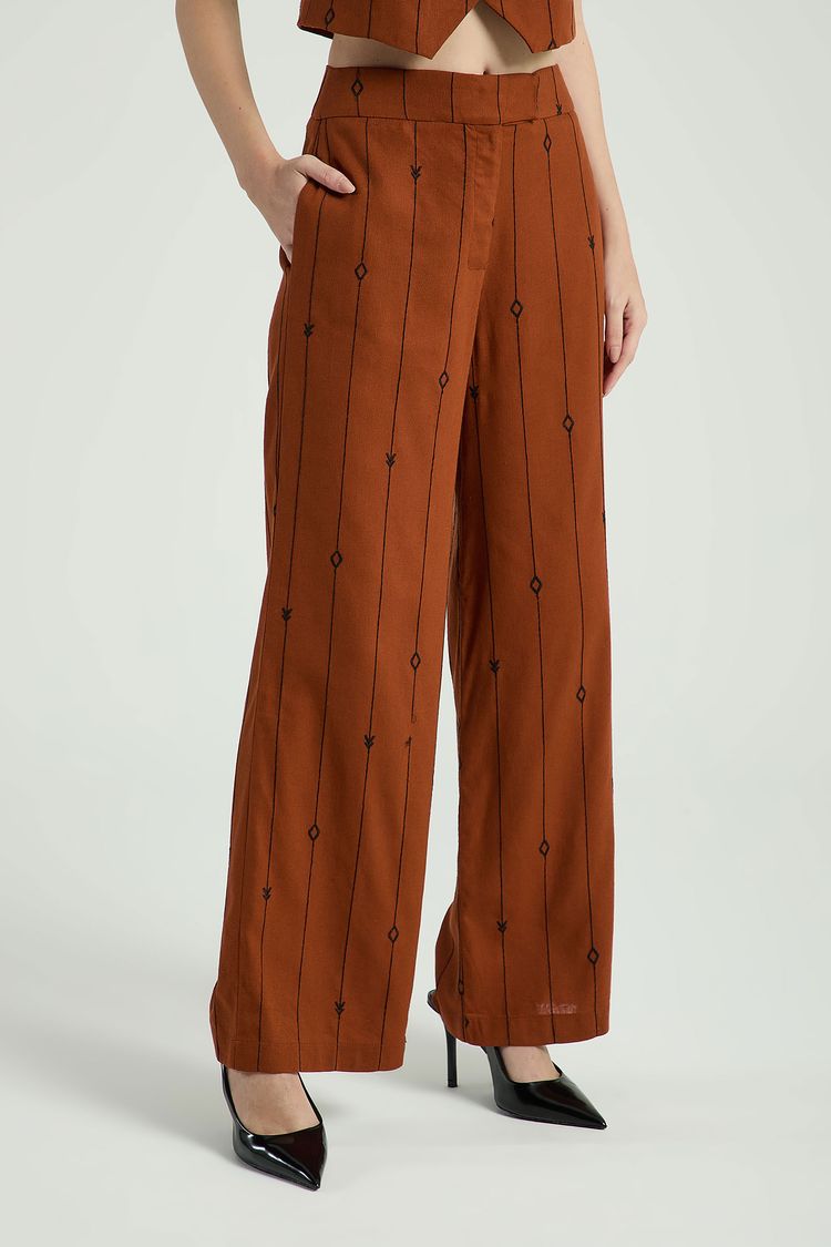 CALÇA LINHO BORDADO-BEGE ESCURO PP - BEGE ESCURO - 305771