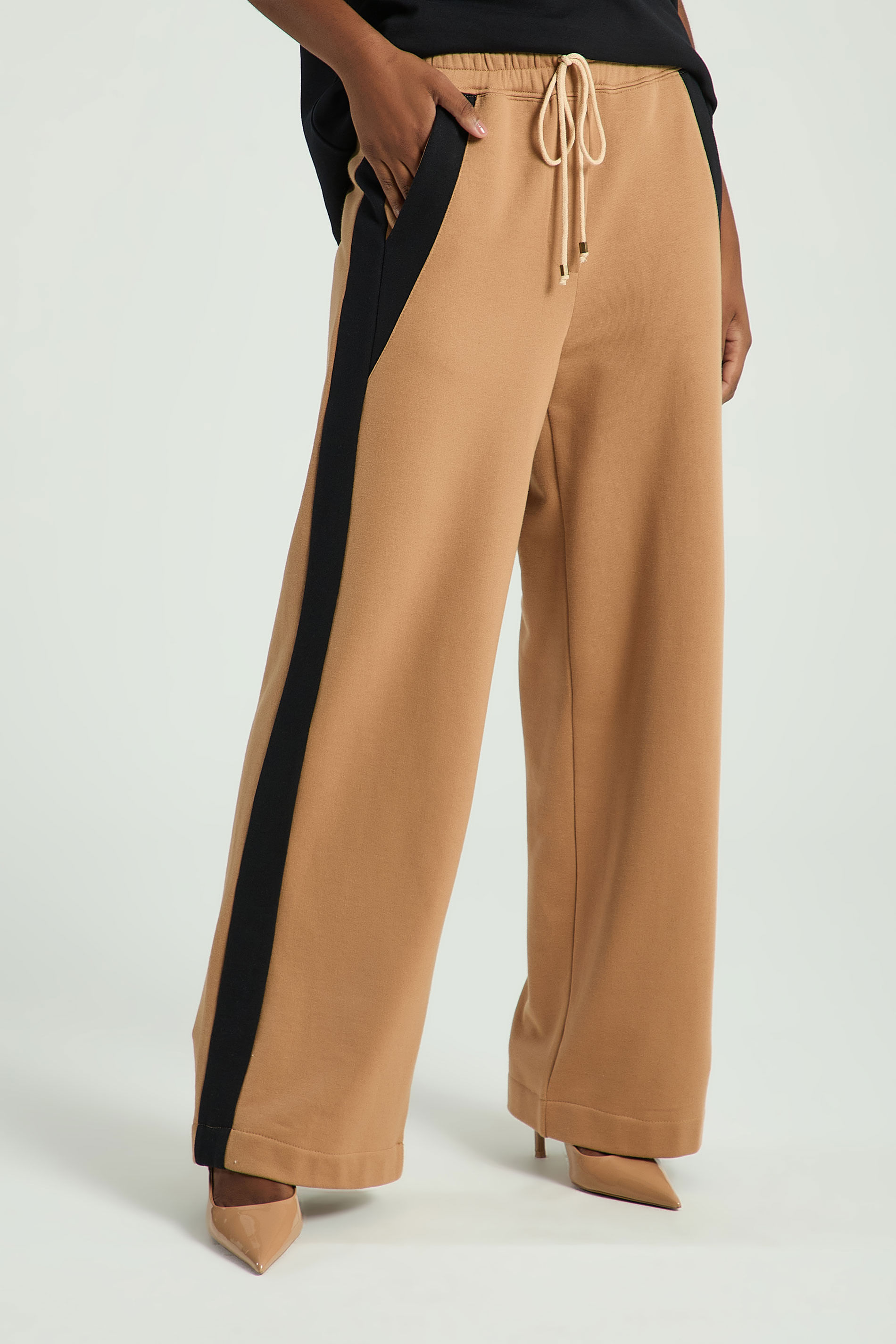 CALÇA MOLETOM BICOLOR-BEGE ESCURO / PRETO P - BEGE ESCURO / PRETO - 306295