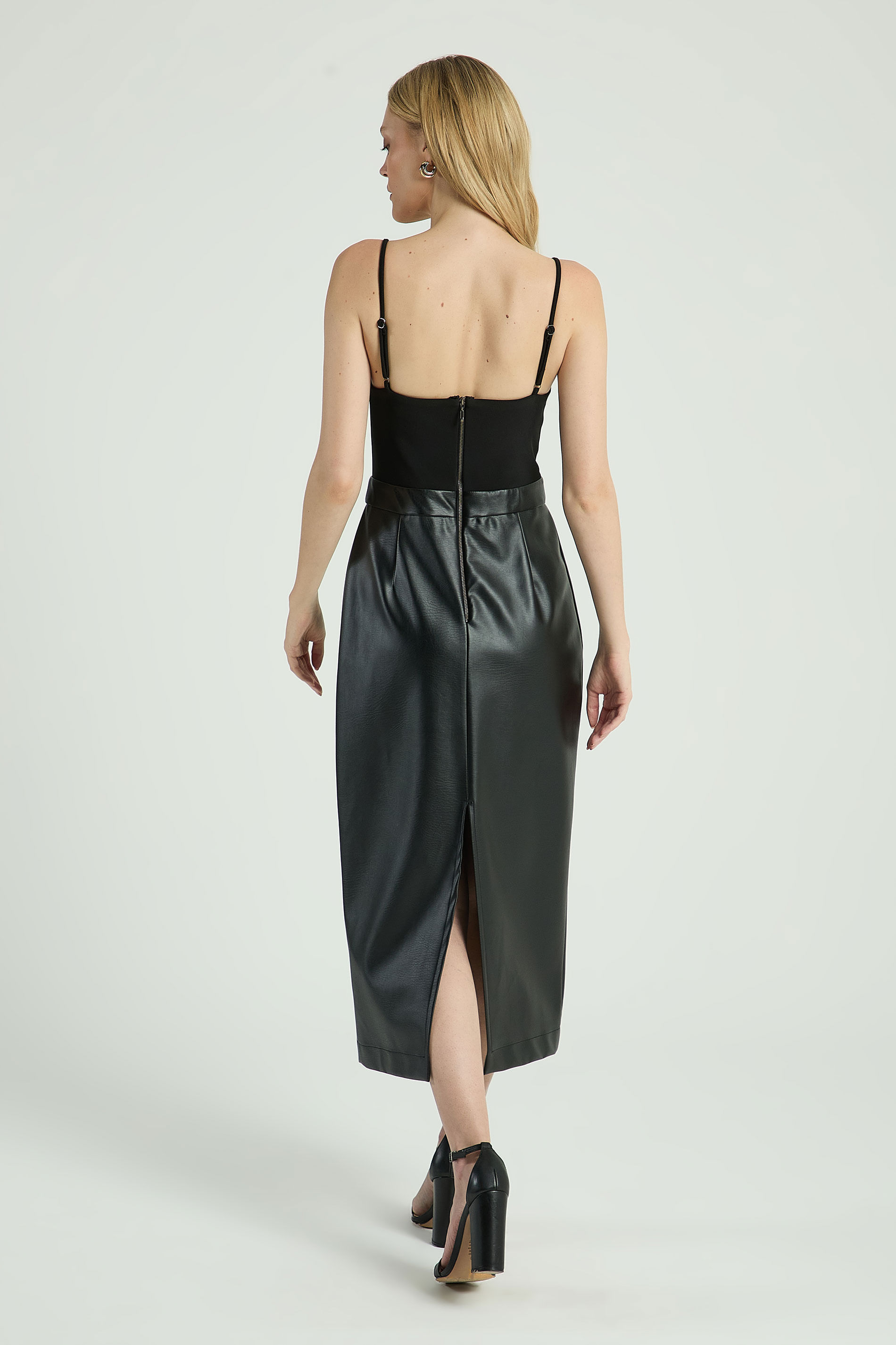 VESTIDO MIX COURO-PRETO G - PRETO - 306659