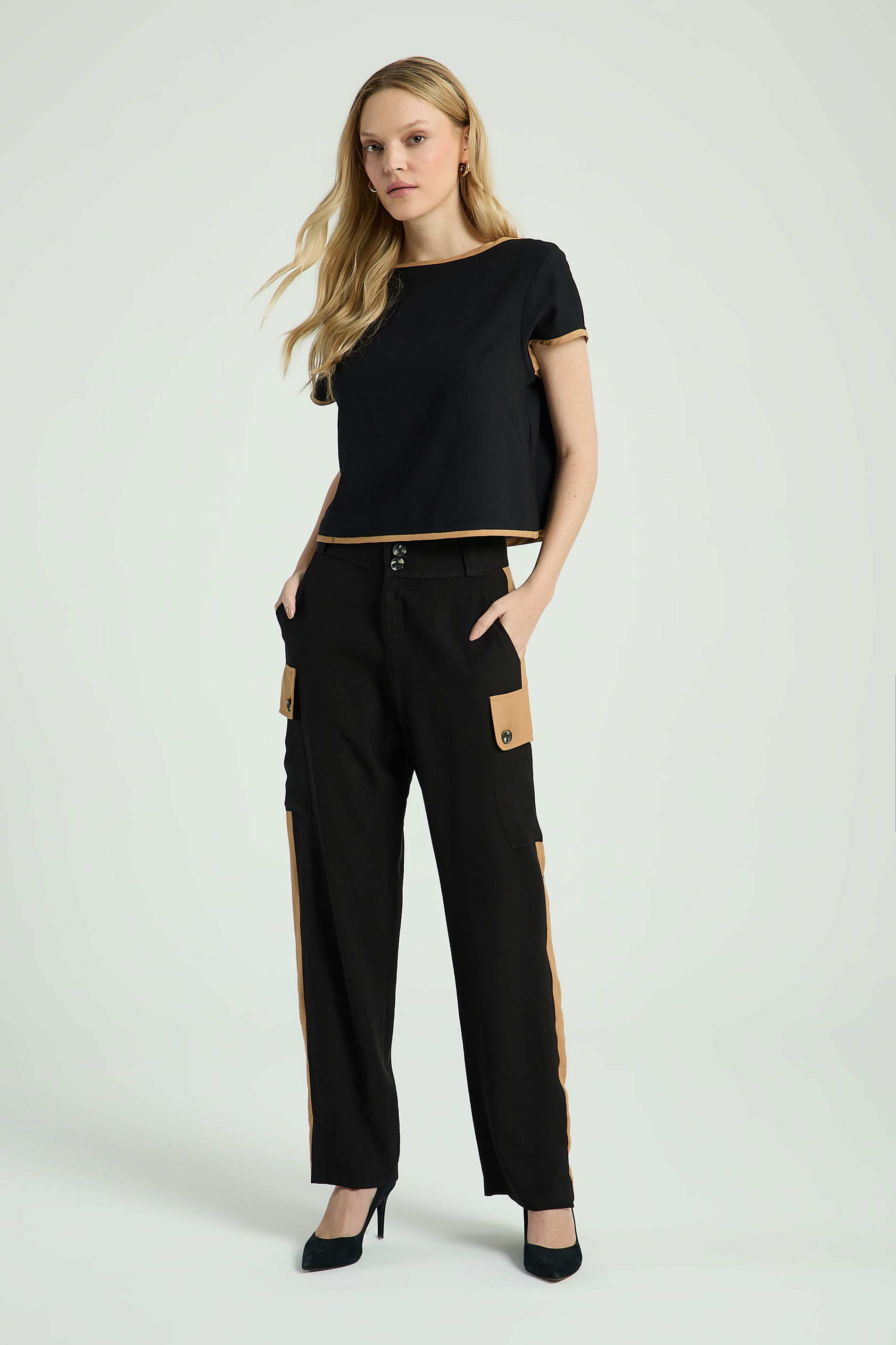 CALÇA MIX CORES-PRETO / BEGE ESCURO P - PRETO / BEGE ESCURO - 306682