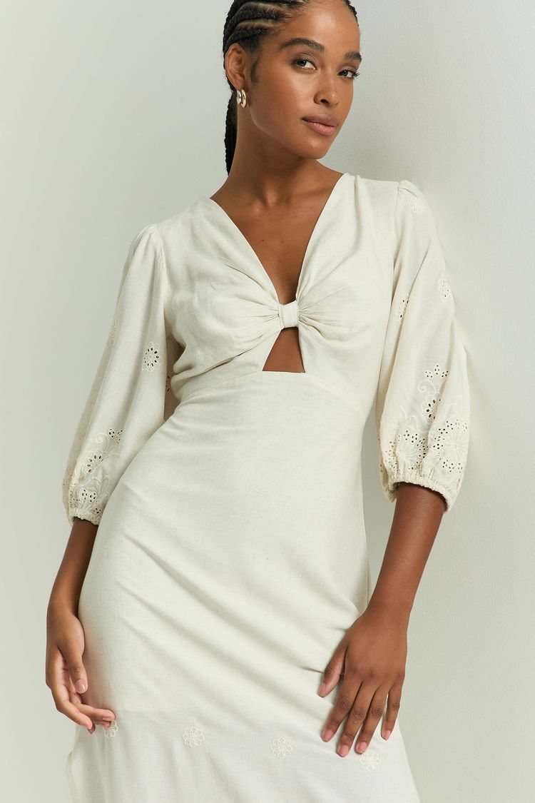 VESTIDO BUSTO NÓ BARRADO-AVEIA PP - AVEIA - 306936