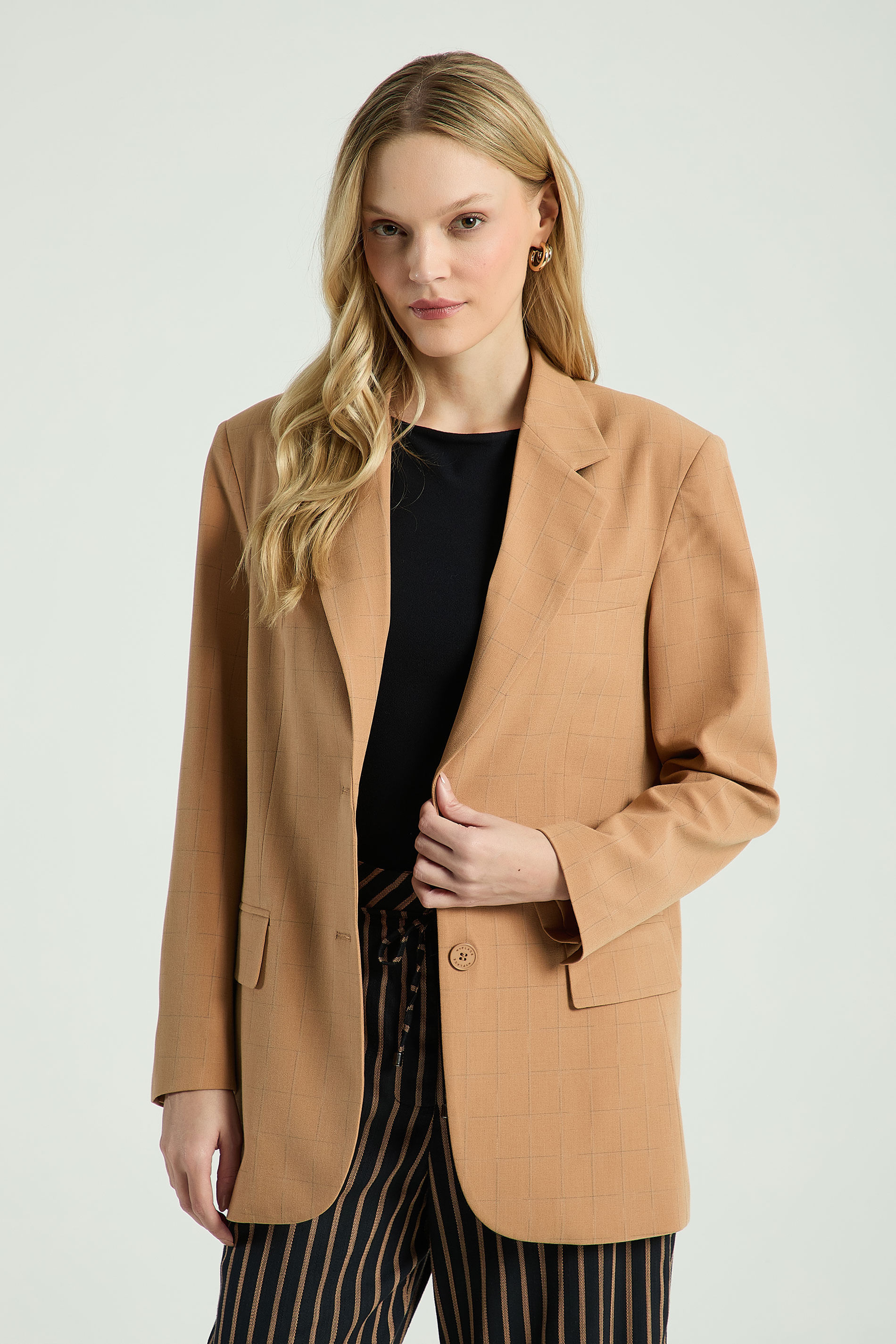 BLAZER XADREZ-BEGE ESCURO M - BEGE ESCURO - 307188