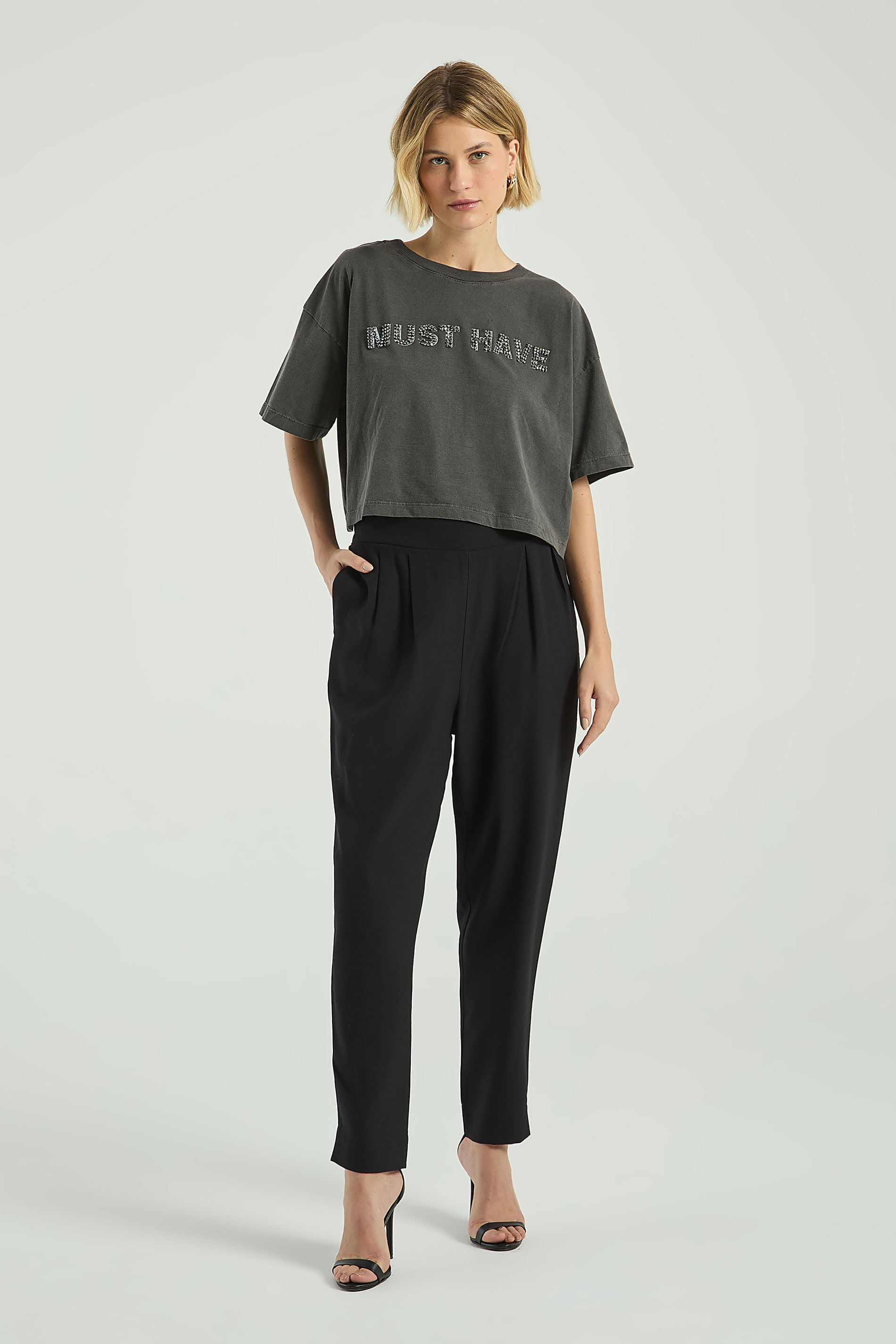 CALÇA CIGARRETE BÁSICA-PRETO P - PRETO - 307394