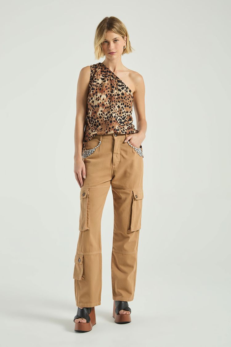 BLUSA ESTAMPADA COM UM OMBRO-EST ONCA PINTADA M - EST ONCA PINTADA - 307711
