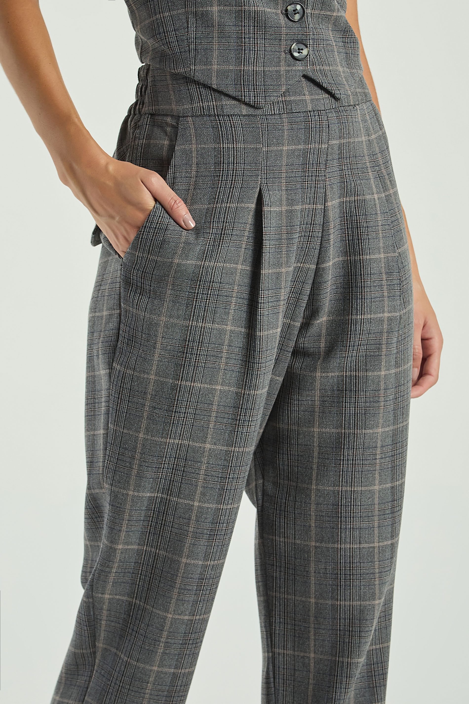 CALÇA CIGARRETE CARGO XADREZ-PRETO P - PRETO - 307916
