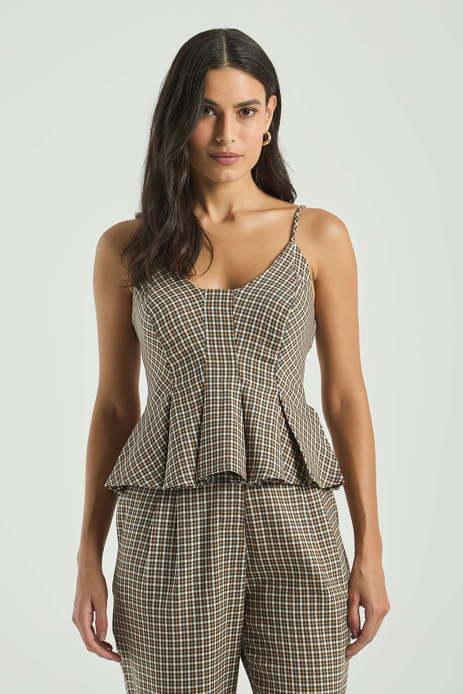 BLUSA MINI XADREZ-BEGE ESCURO GG - BEGE ESCURO - 307999