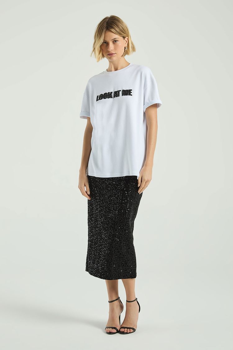 SAIA MIDI PAETÊ-PRETO PP - PRETO - 308288