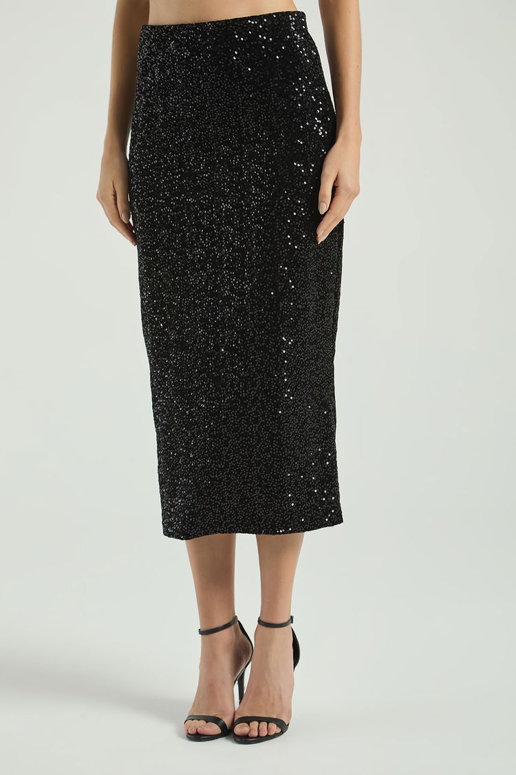 SAIA MIDI PAETÊ-PRETO PP - PRETO - 308296
