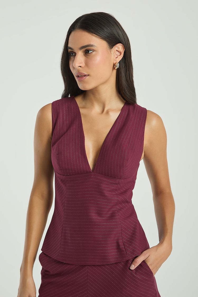 BLUSA COM LUREX-VINHO / PRATA P - VINHO / PRATA - 308397