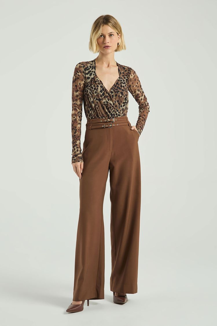 CALÇA RETA COM CINTO-MARROM M - MARROM - 308766