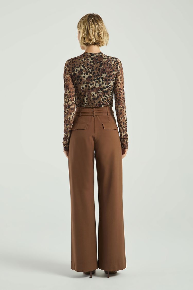 CALÇA RETA COM CINTO-MARROM M - MARROM - 308770
