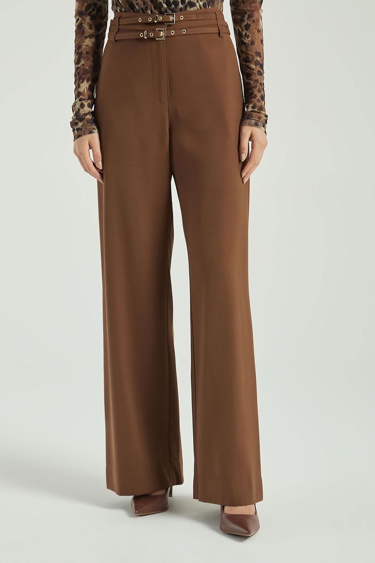 CALÇA RETA COM CINTO-MARROM M - MARROM - 308774