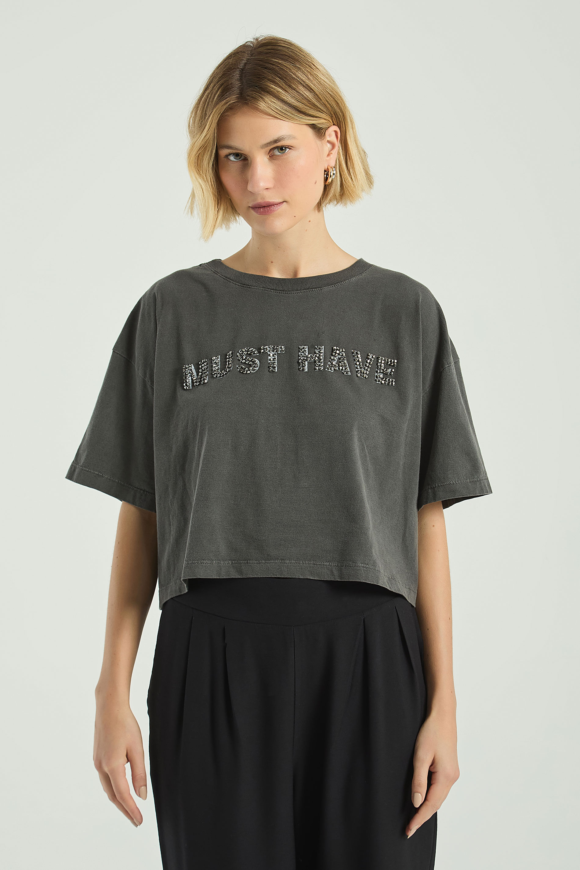 T-SHIRT SILK MUST HAVE BORDADA-PRETO M - PRETO - 308809