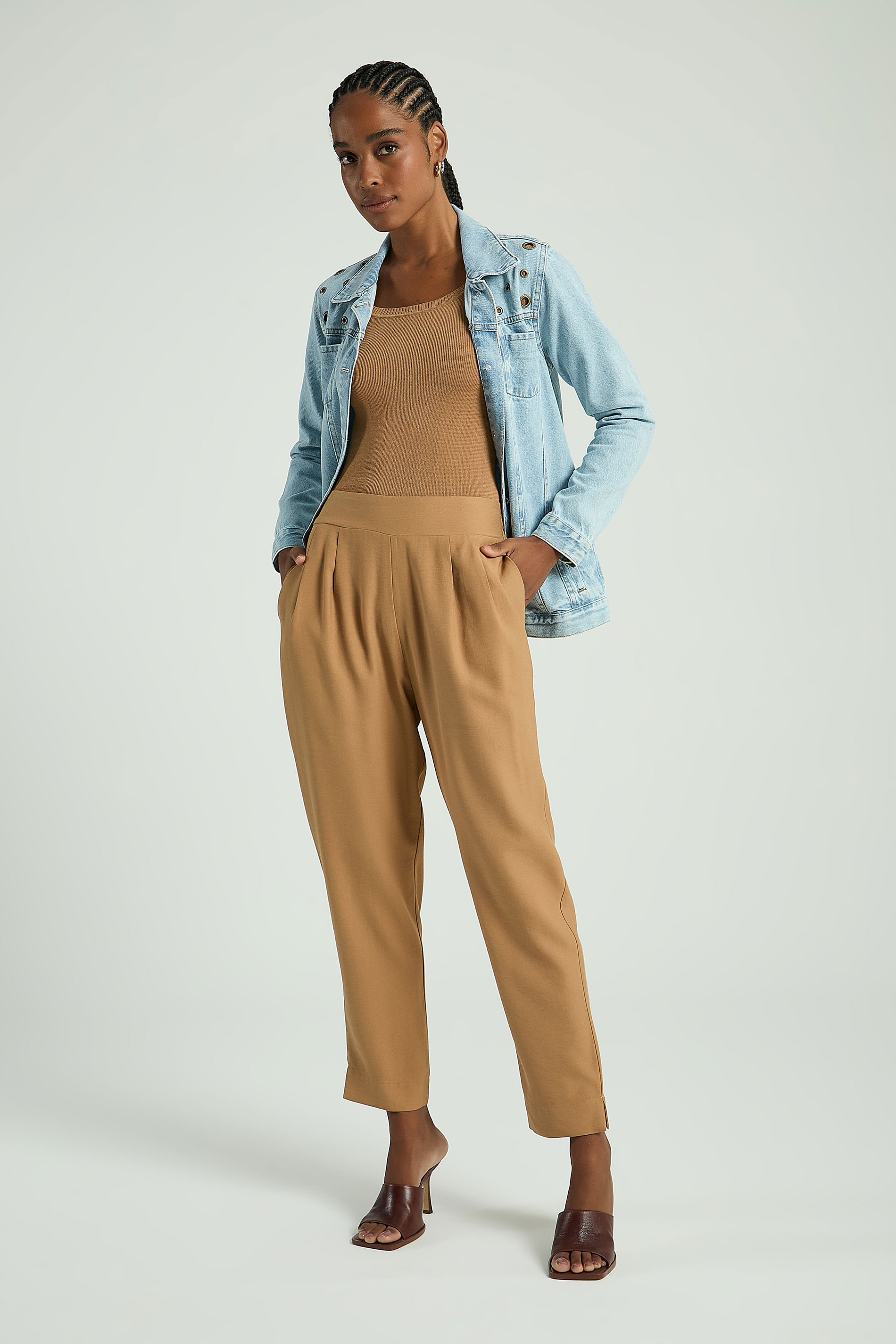 CALÇA CIGARRETE BÁSICA-BEGE ESCURO M - BEGE ESCURO - 309025