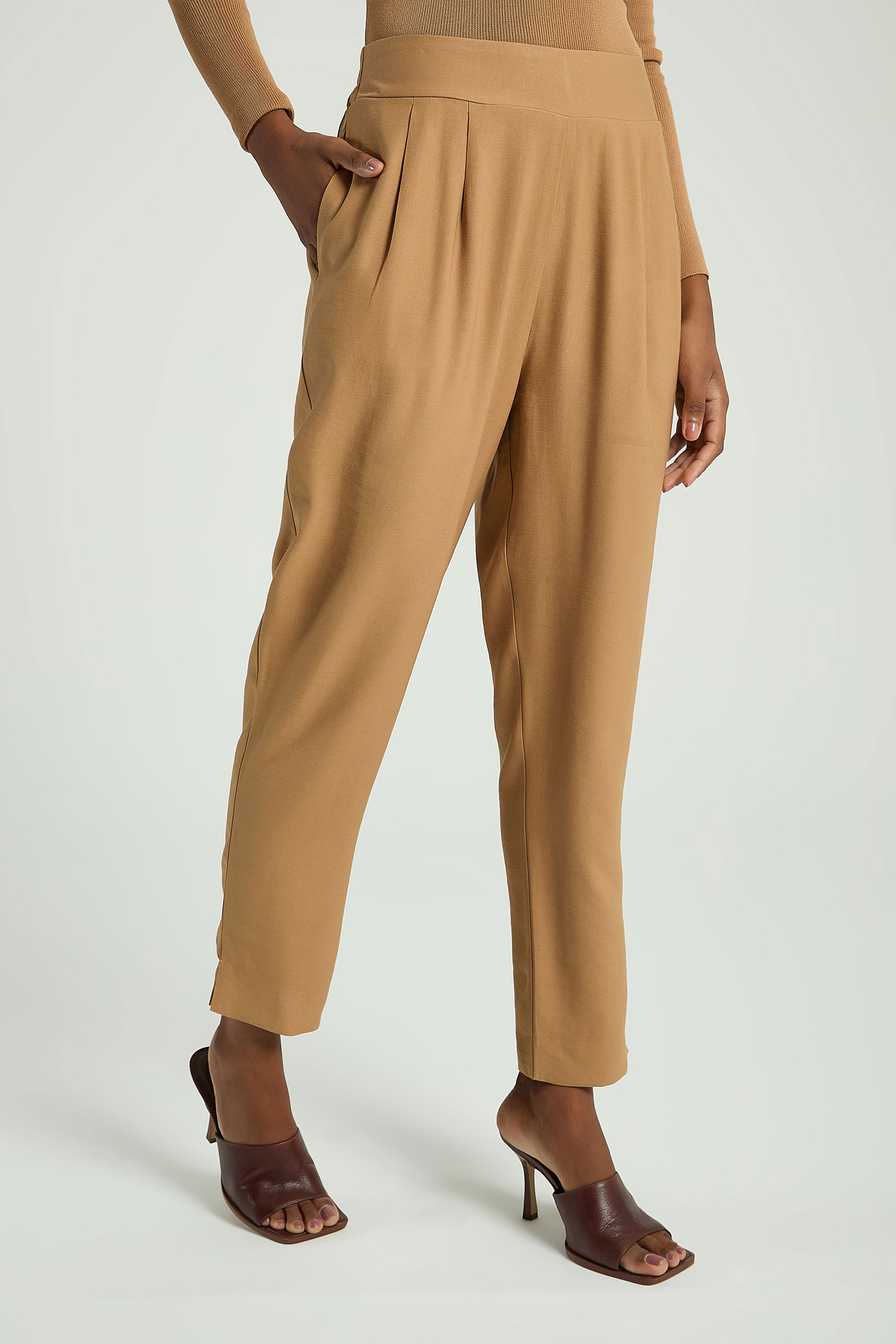 CALÇA CIGARRETE BÁSICA-BEGE ESCURO M - BEGE ESCURO - 309035