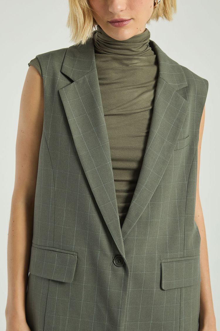 COLETE ALONGADO XADREZ - VERDE ESCURO G - VERDE ESCURO - 309211