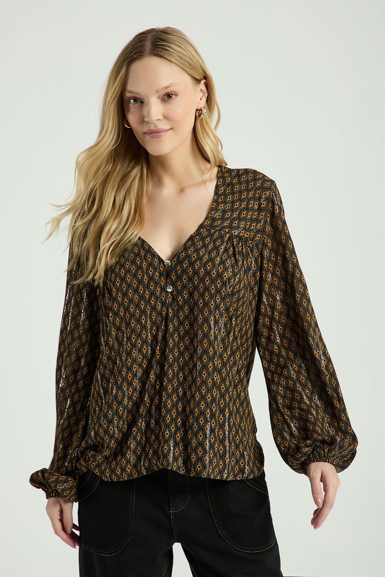 CAMISA BOHO COM LUREX-PRETO P - PRETO - 309541