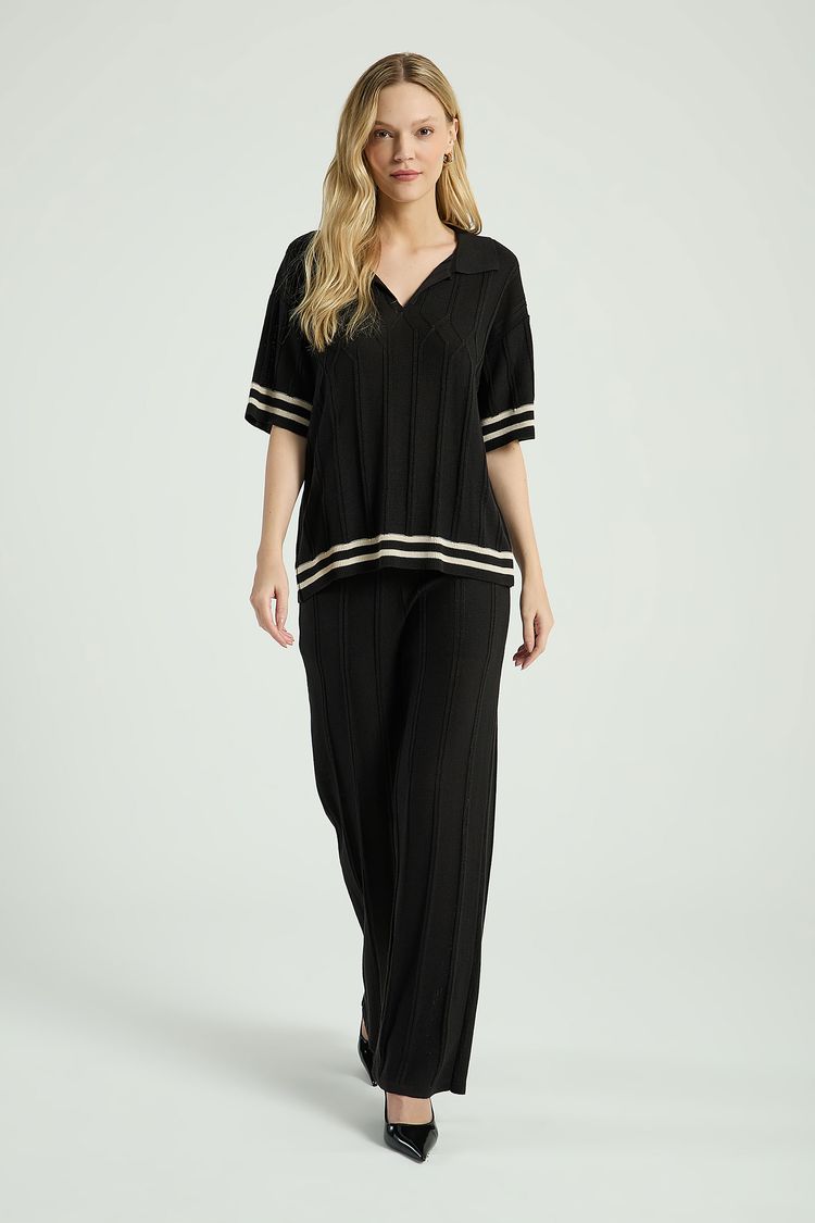 BLUSA EM TRICOT LISTRADA-PRETO / AVEIA PP - PRETO / AVEIA - 309906