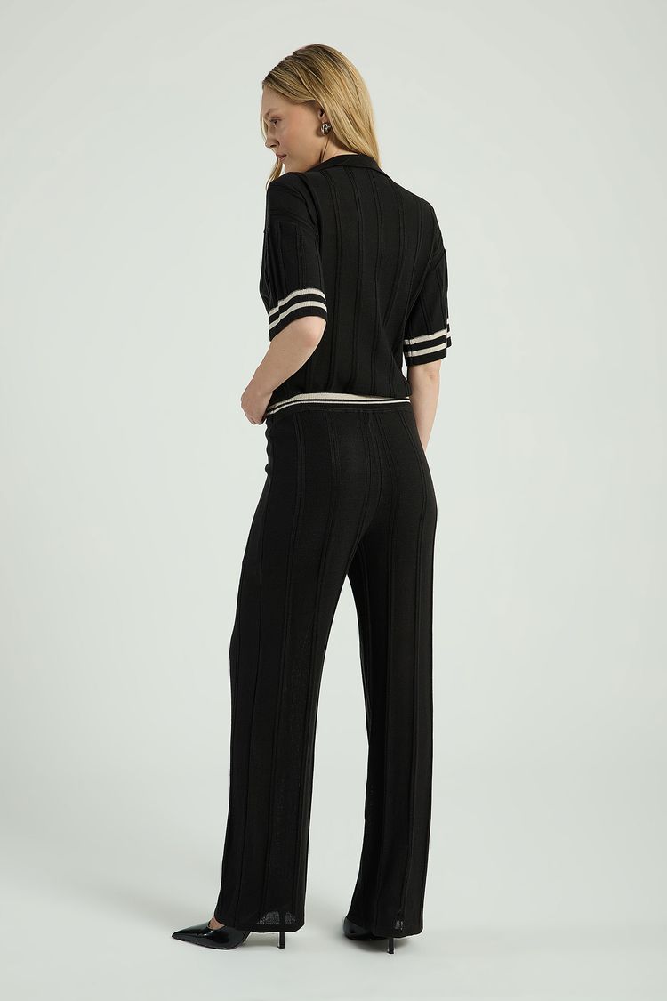 CALÇA EM TRICOT LISTRADA-PRETO / AVEIA M - PRETO / AVEIA - 309920