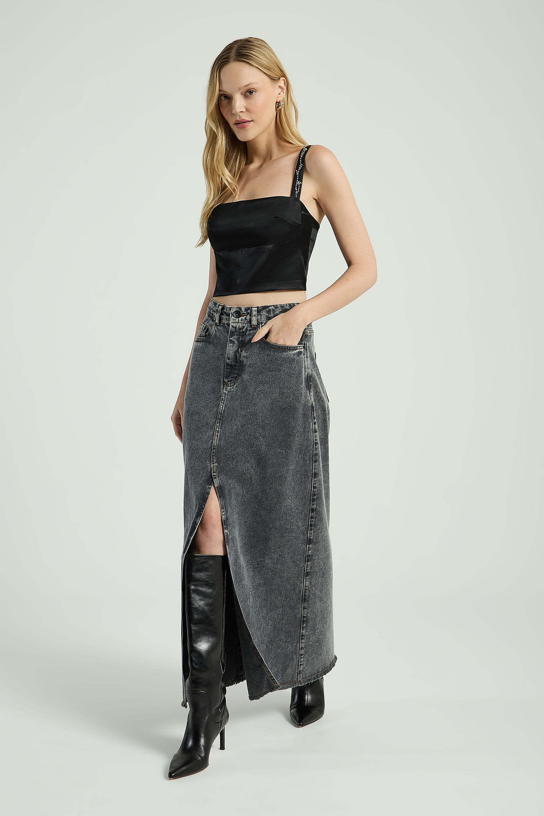 SAIA BLACK JEANS LONGA-BLACK JEANS 40 - BLACK JEANS - 309971