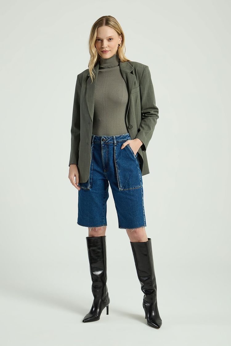 BERMUDA JEANS COM BOLSÕES - JEANS ESCURO 36 - JEANS ESCURO - 310038