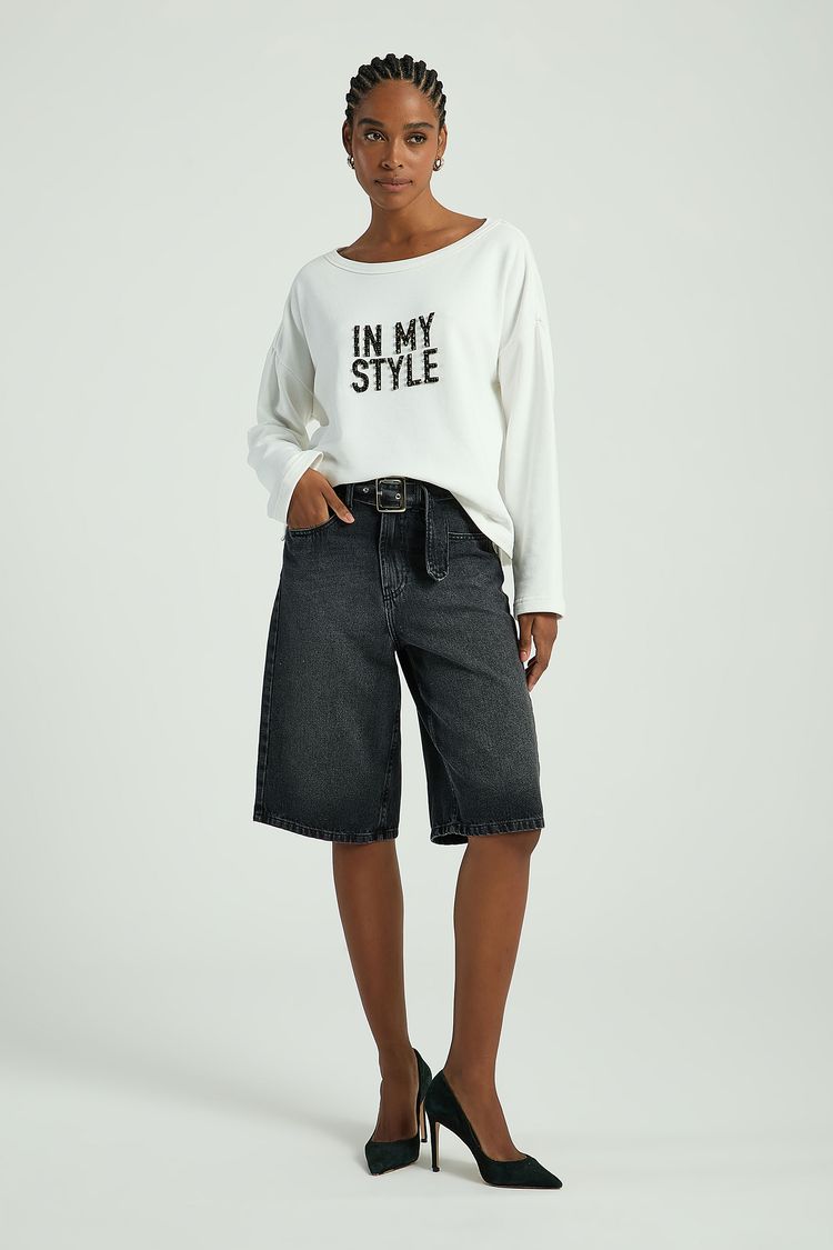 BERMUDÃO EM JEANS - BLACK JEANS 36 - BLACK JEANS - 310173