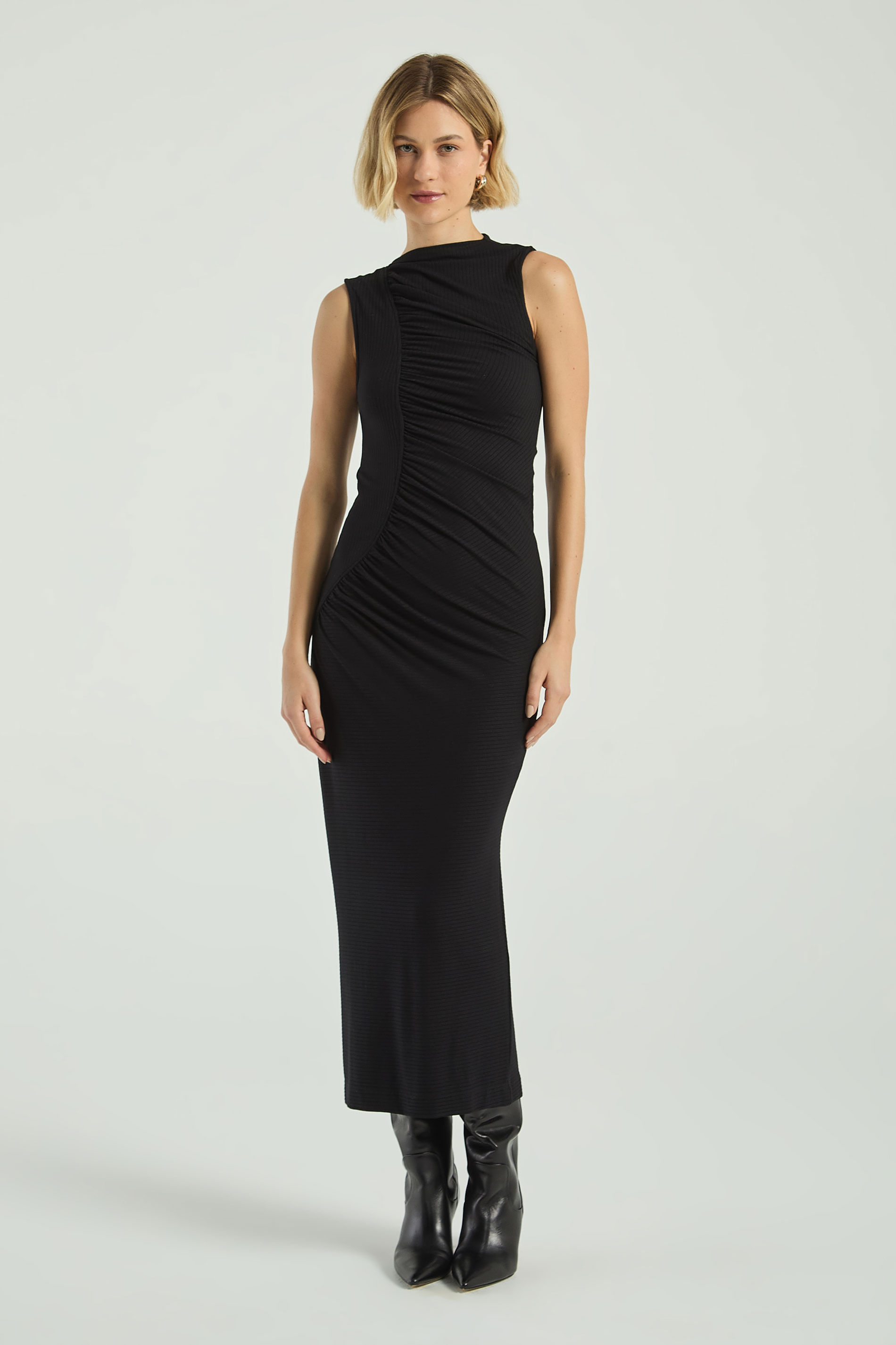 VESTIDO RIBANA FRANZIDO - PRETO PP - PRETO - 310287