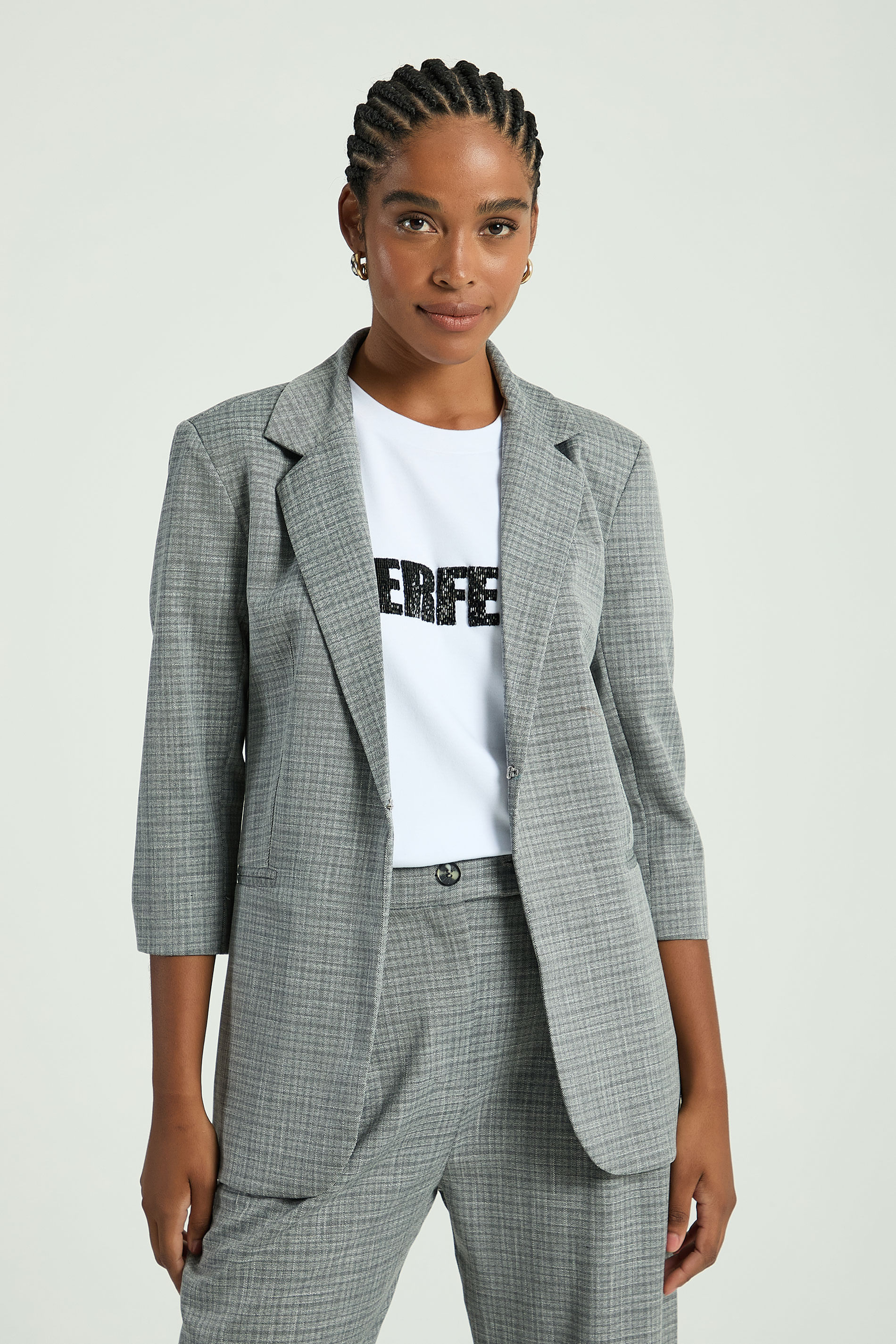 BLAZER ALFAIATARIA MINI XADREZ-PRETO G - PRETO - 310893