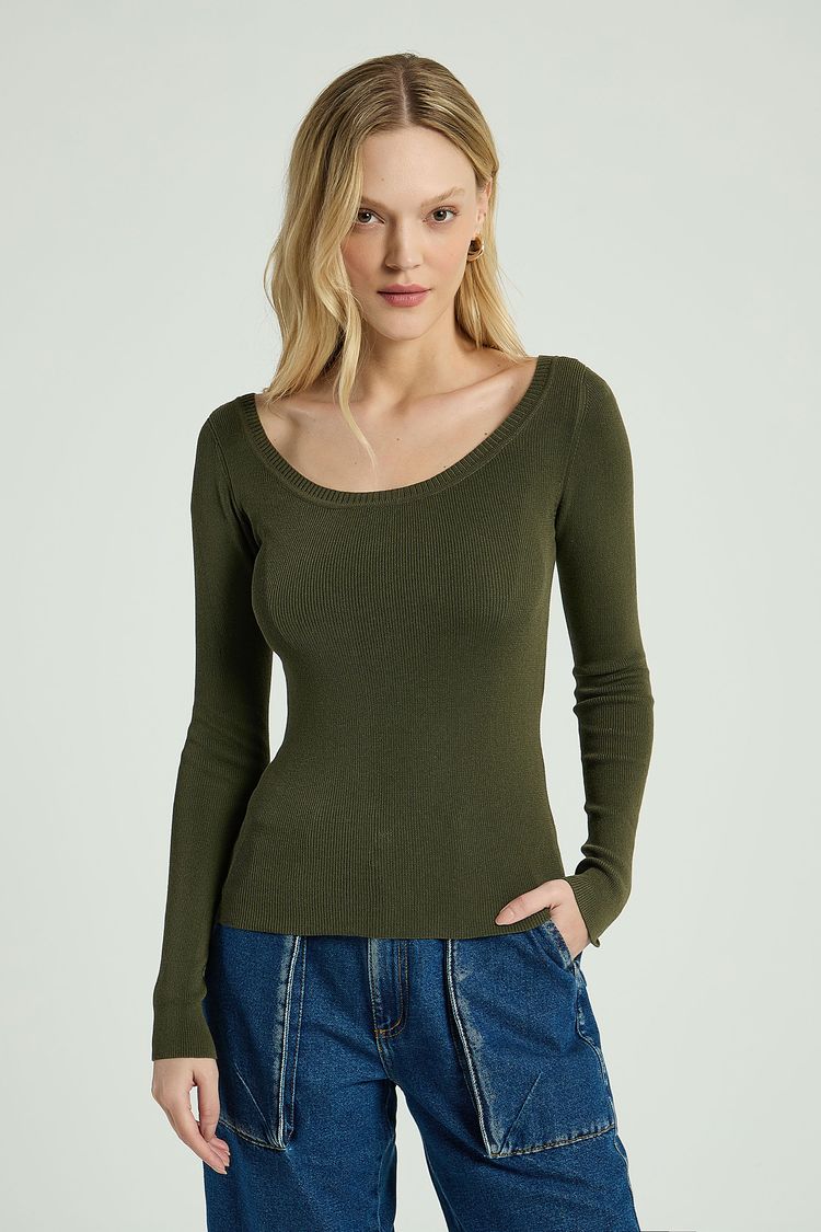 BLUSA TRICOT MANGA LONGA BASICA-VERDE ESCURO G - VERDE ESCURO - 311182