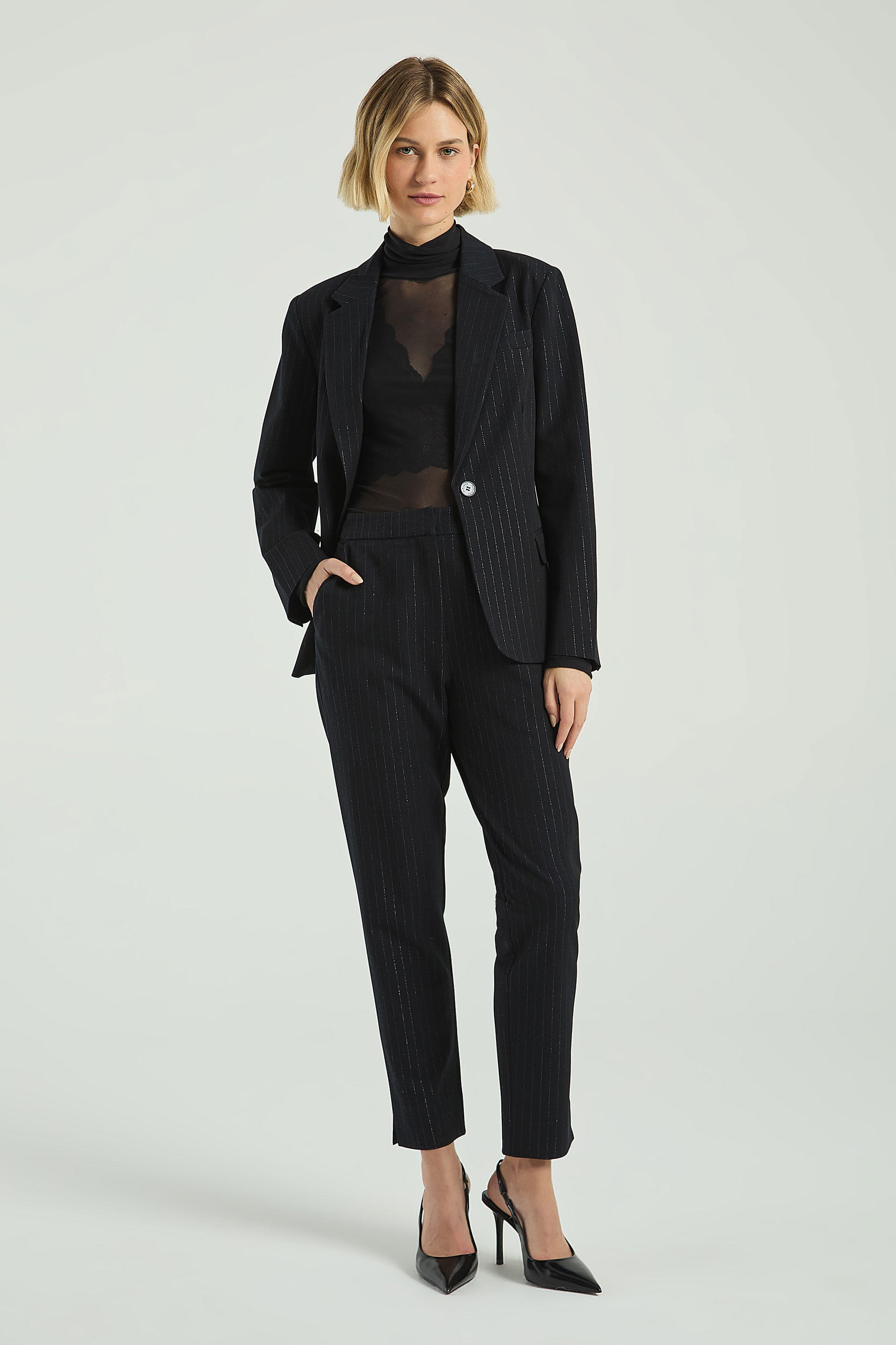 CALÇA LISTRAS LUREX-PRETO M - PRETO - 311215