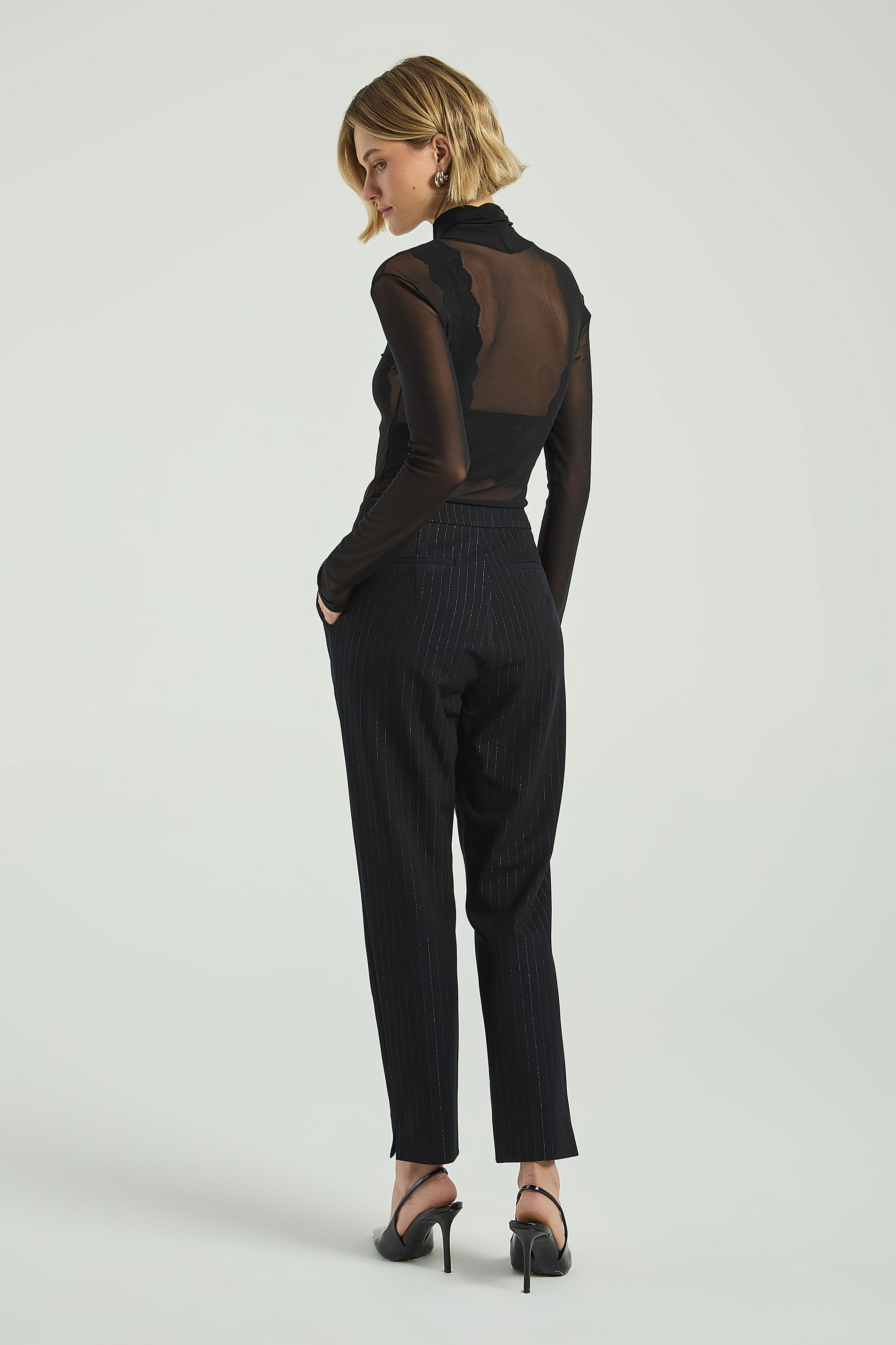 CALÇA LISTRAS LUREX-PRETO M - PRETO - 311216