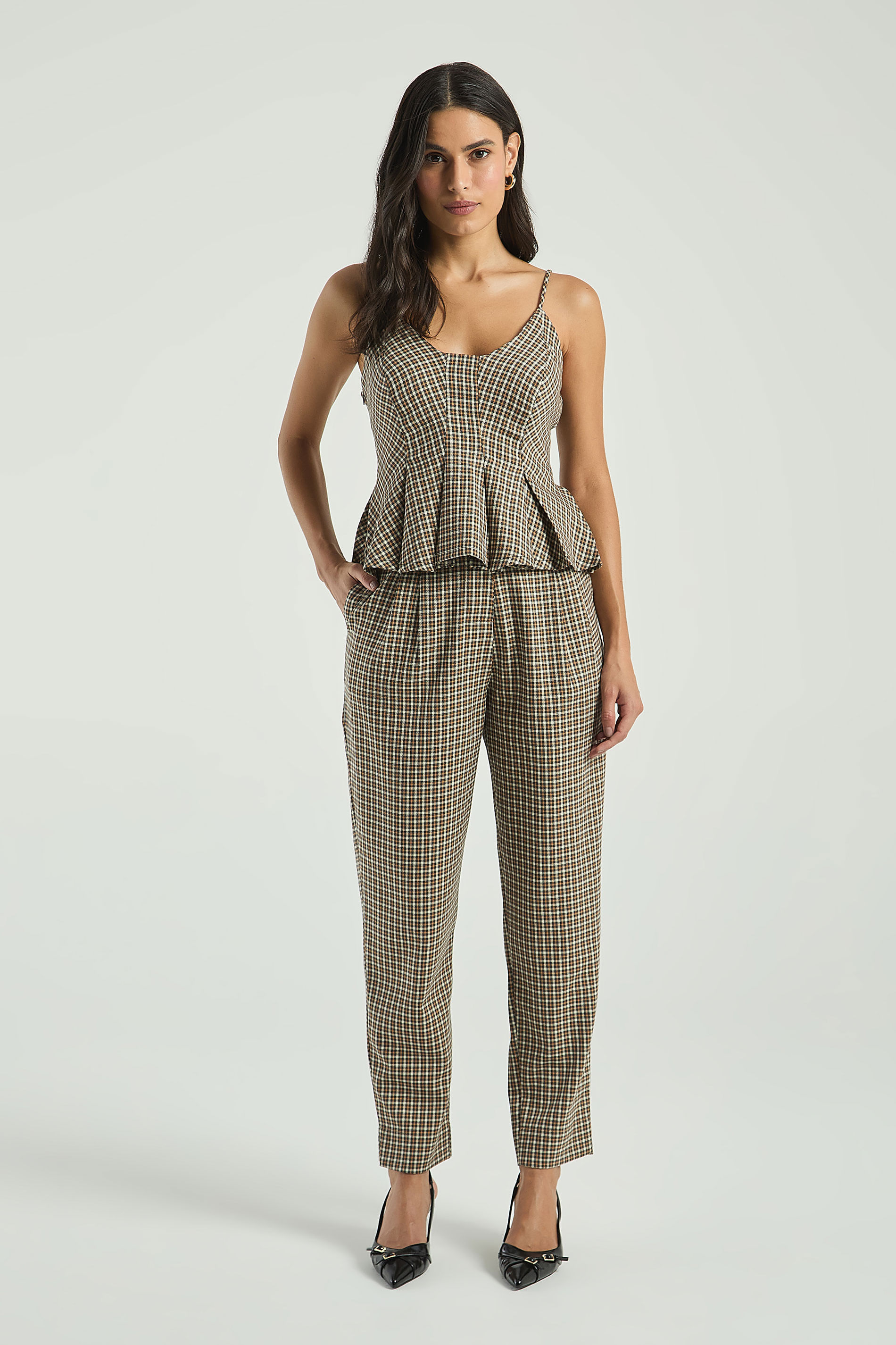 CALÇA MINI XADREZ 2 BOTÕES-BEGE ESCURO GG - BEGE ESCURO - 311945