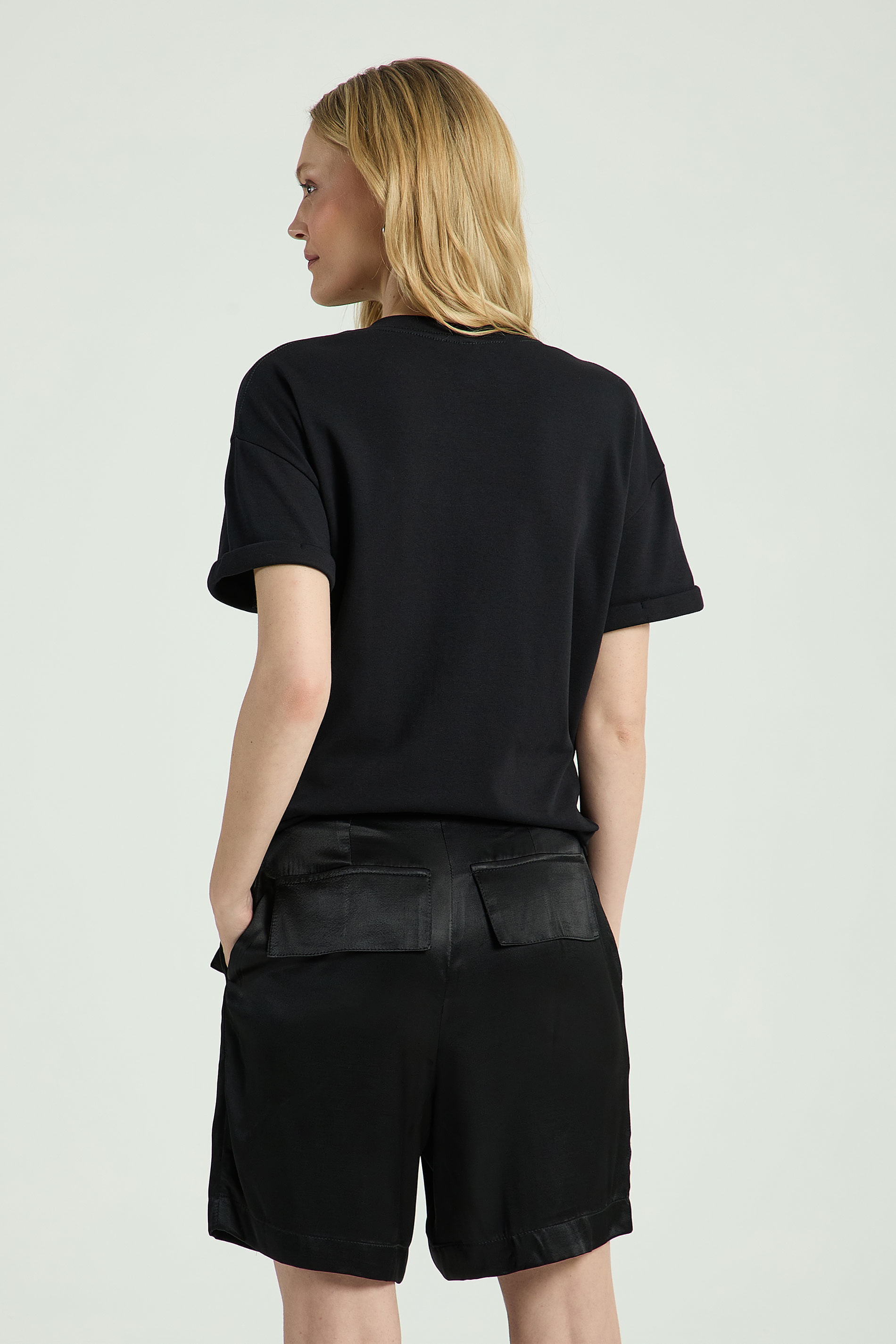 BERMUDA CETIM BOLSOS-PRETO P - PRETO - 312013