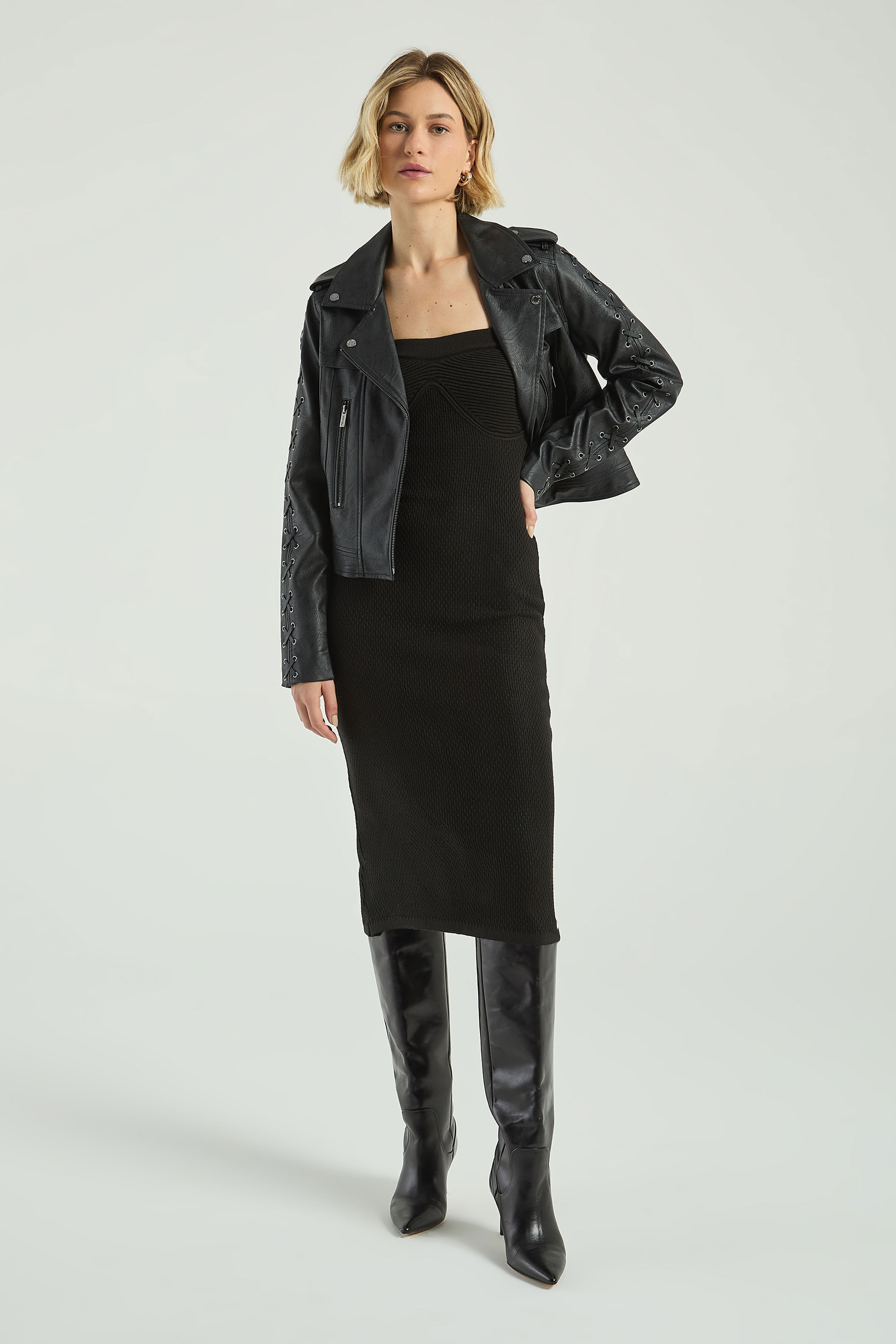 VESTIDO TRICOT COM RECORTE-PRETO PP - PRETO - 312037