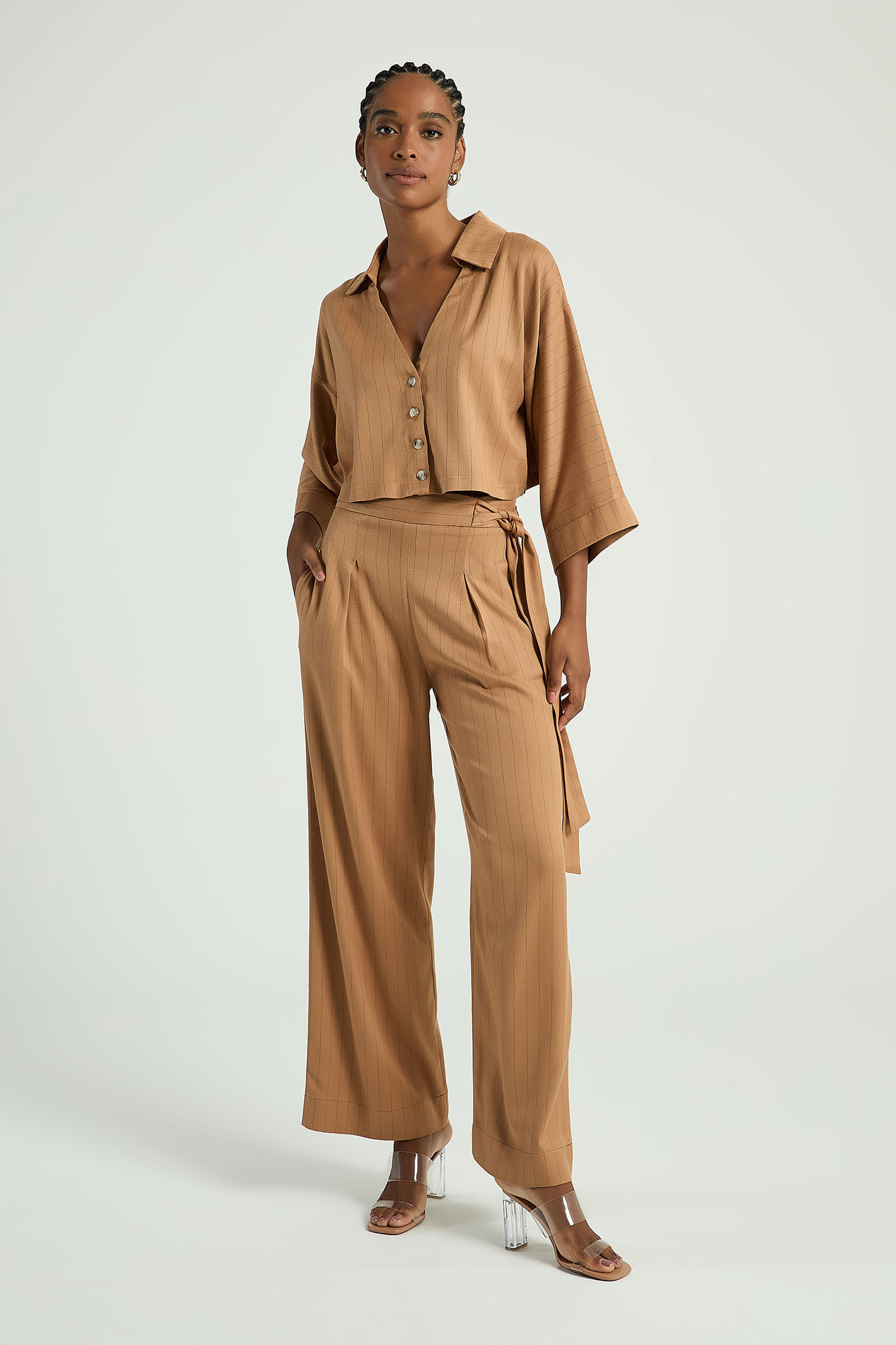 PANTALONA AMARRAÇÃO LATERAL-BEGE ESCURO / PRETO PP - BEGE ESCURO / PRETO - 312407