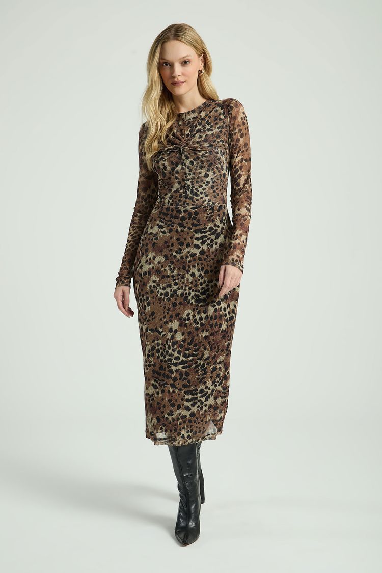 VESTIDO MIDI ESTAMPADO EM TULE - EST ONCA PINTADA PP - EST ONCA PINTADA - 312519