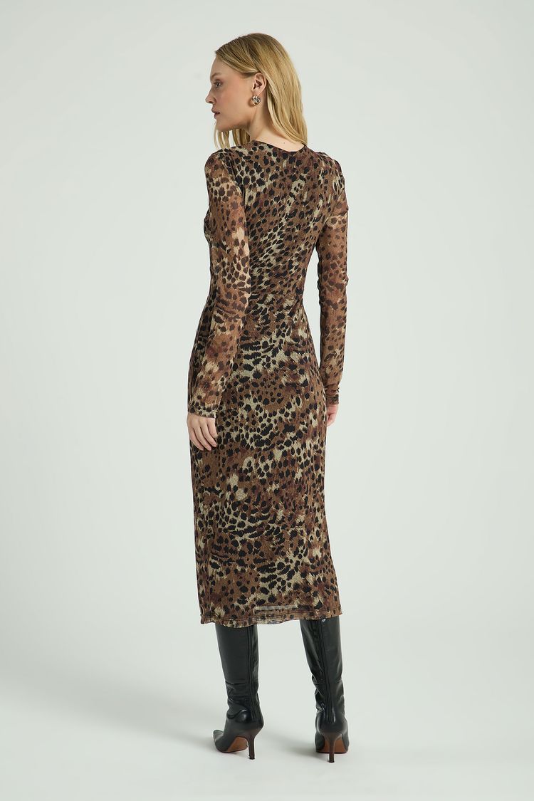 VESTIDO MIDI ESTAMPADO EM TULE - EST ONCA PINTADA PP - EST ONCA PINTADA - 312520