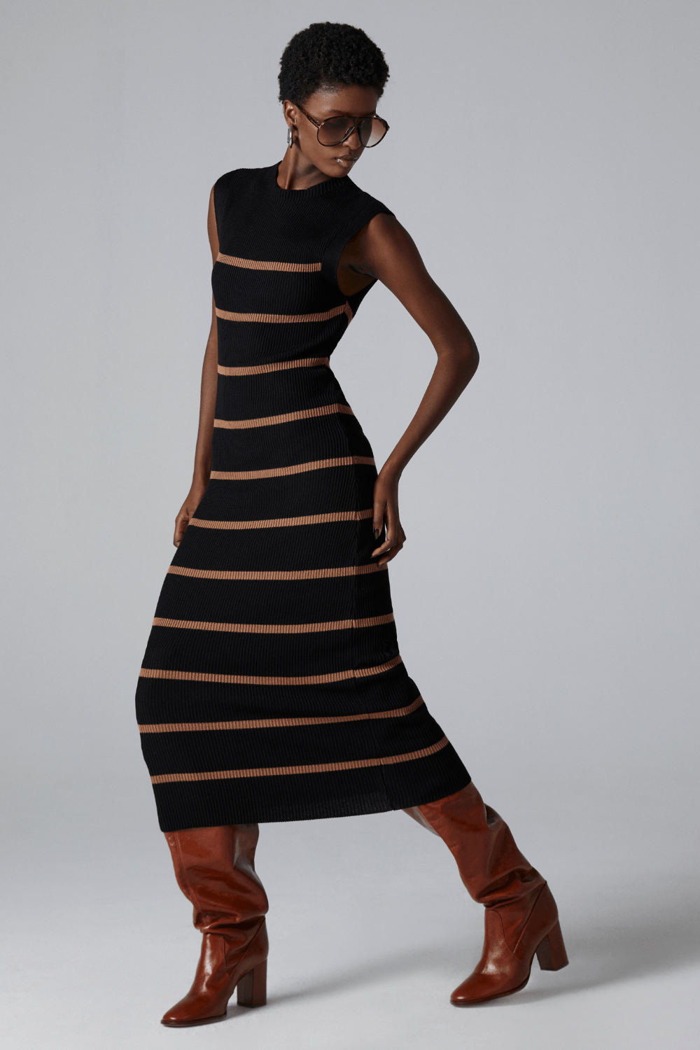 VESTIDO LONGO EM TRICOT-PRETO / BEGE ESCURO M - PRETO / BEGE ESCURO - 312602