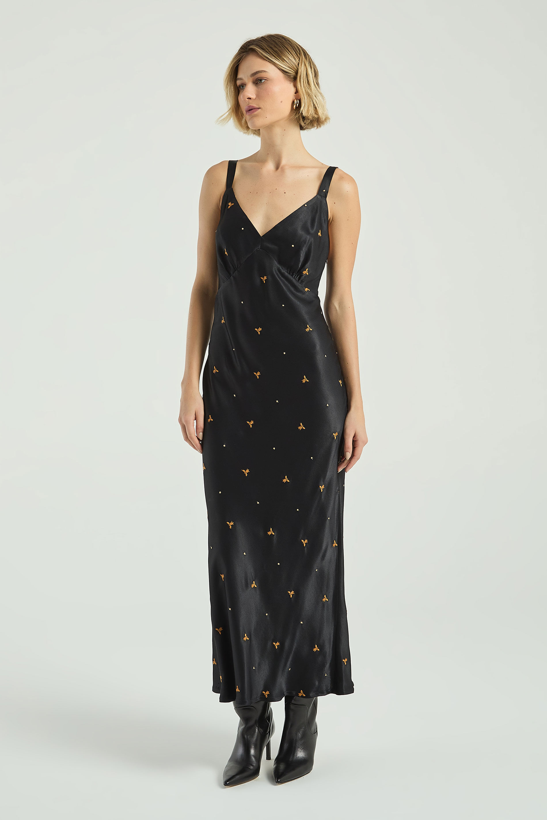 VESTIDO MIDI SLEEP DRESS BORDADO - PRETO M - PRETO - 312640
