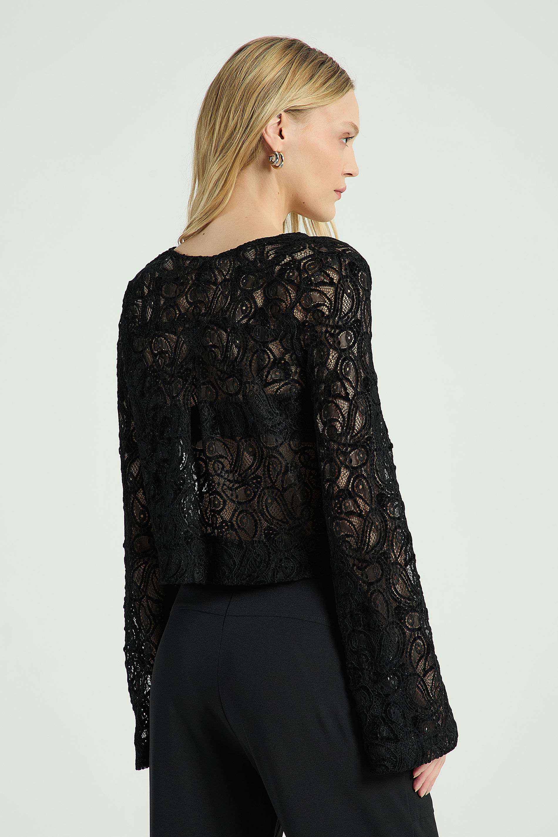 BLUSA RENDA MG COMPRIDA-PRETO M - PRETO - 312885