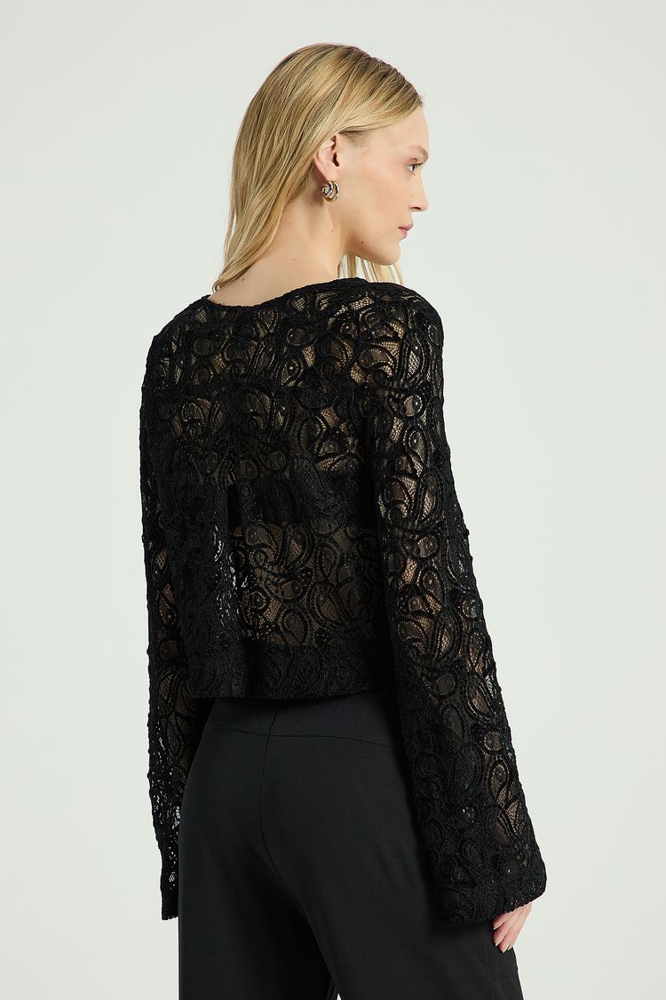 BLUSA RENDA MG COMPRIDA-PRETO P - PRETO - 312890