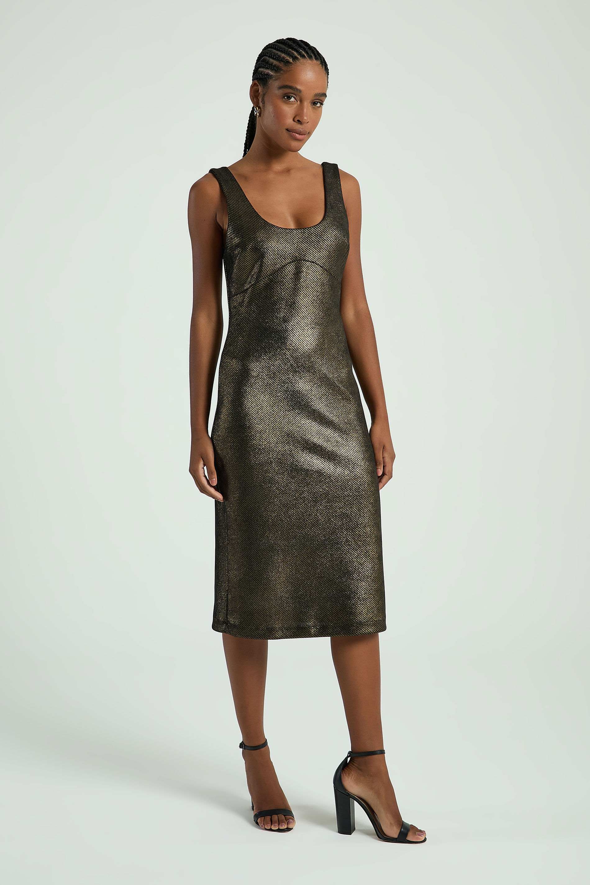 VESTIDO MIDI RECORTE-PRETO P - PRETO - 312903